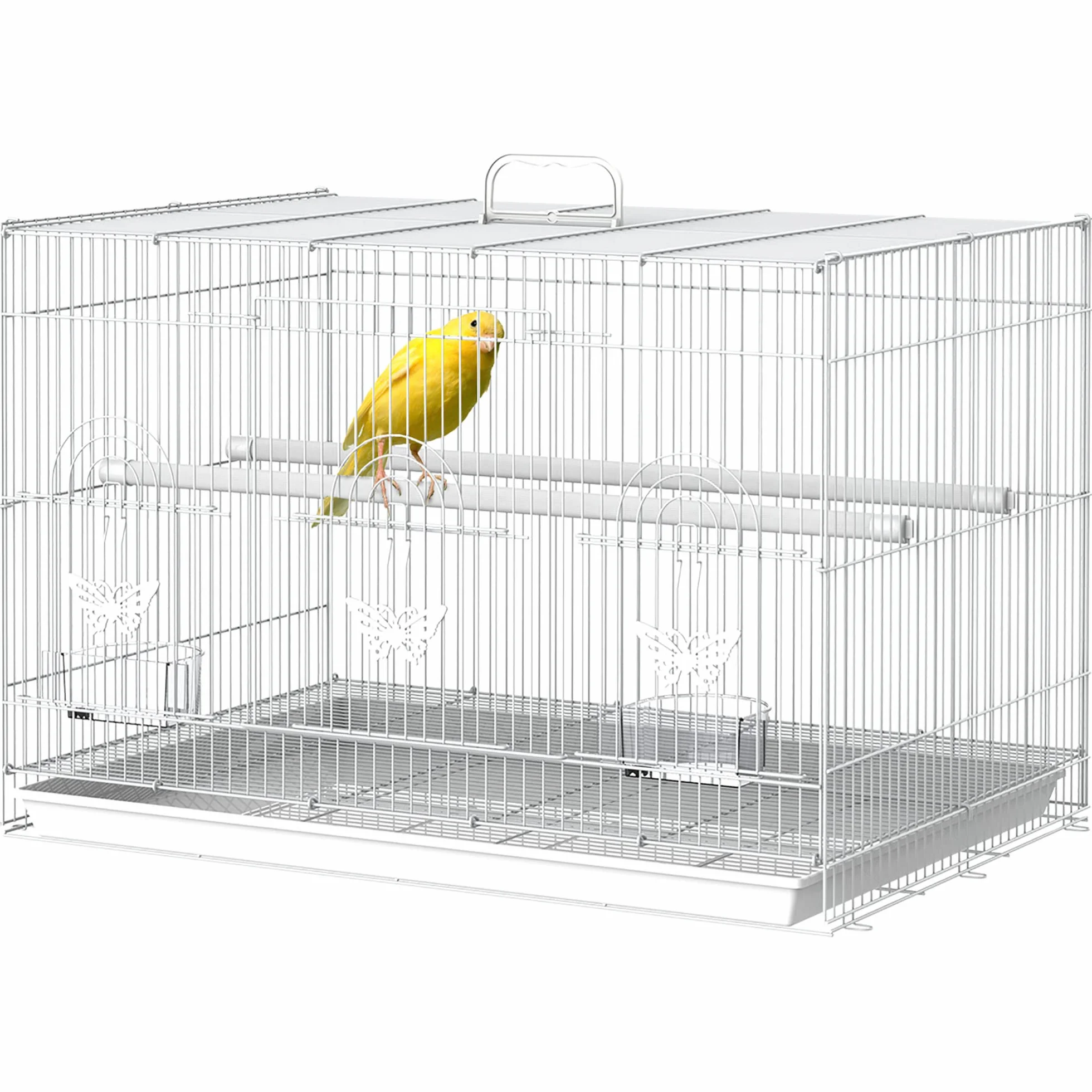 PawHut Gabbia per Uccelli in Metallo con Posatoi e Ciotole per Cibo, Voliera per Canarini e Pappagallini 60x41x41cm, Bianco