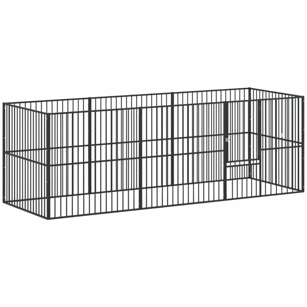 vidaXL Box per Cani 8 Pannelli Nero Acciaio Zincato