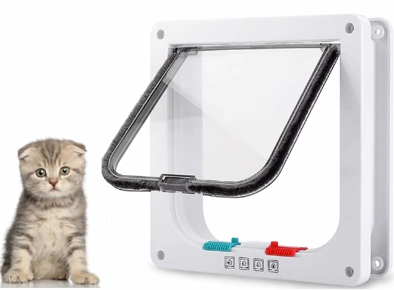 Gattaiola Porta Portina per Gatti Cani, Entrata e Uscita Controllabile, Materiale ABS (Bianco)