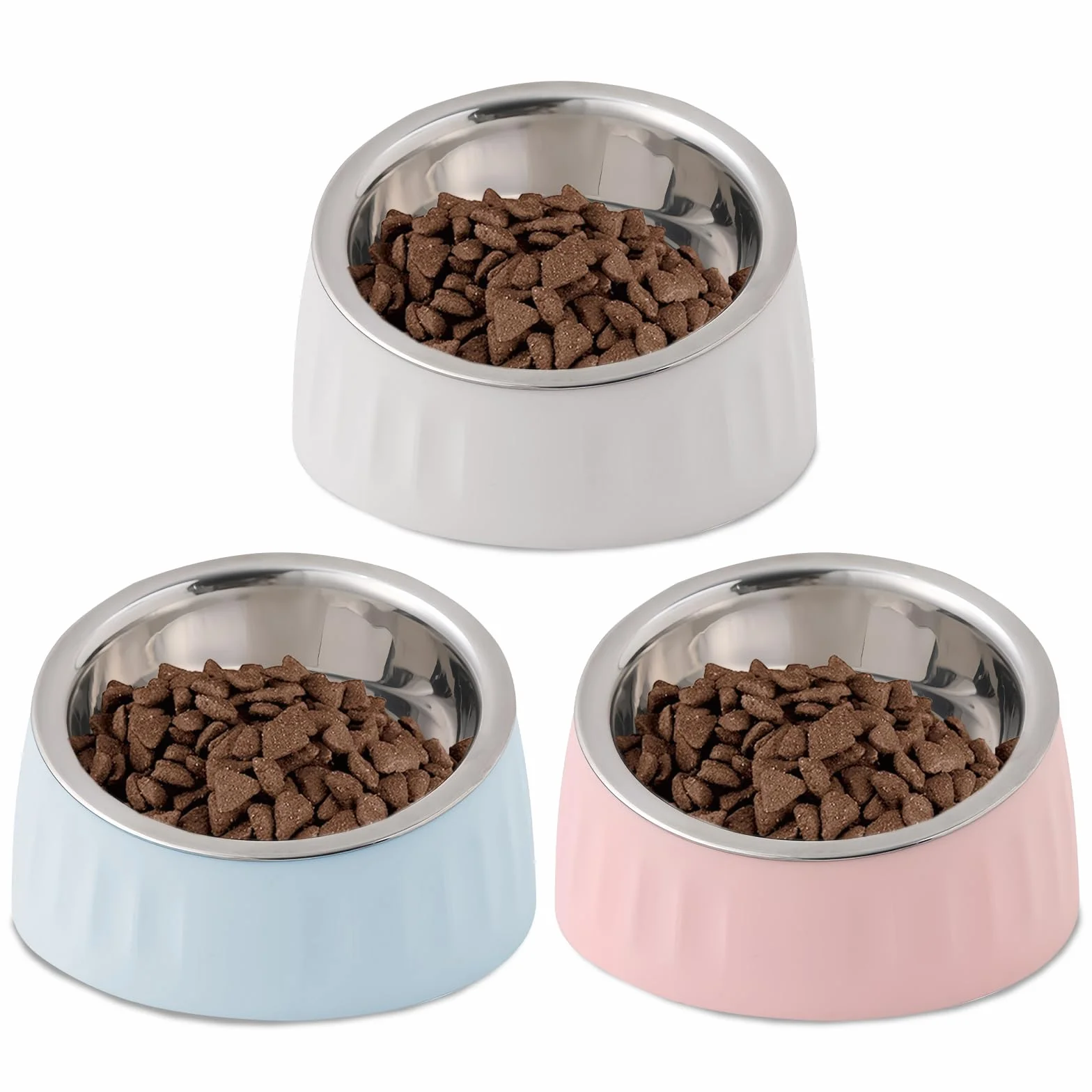Ciotola per Gatti in Acciaio Inox Inclinata a 15° 280ml 3 Pezzi Rialzata Estraibile