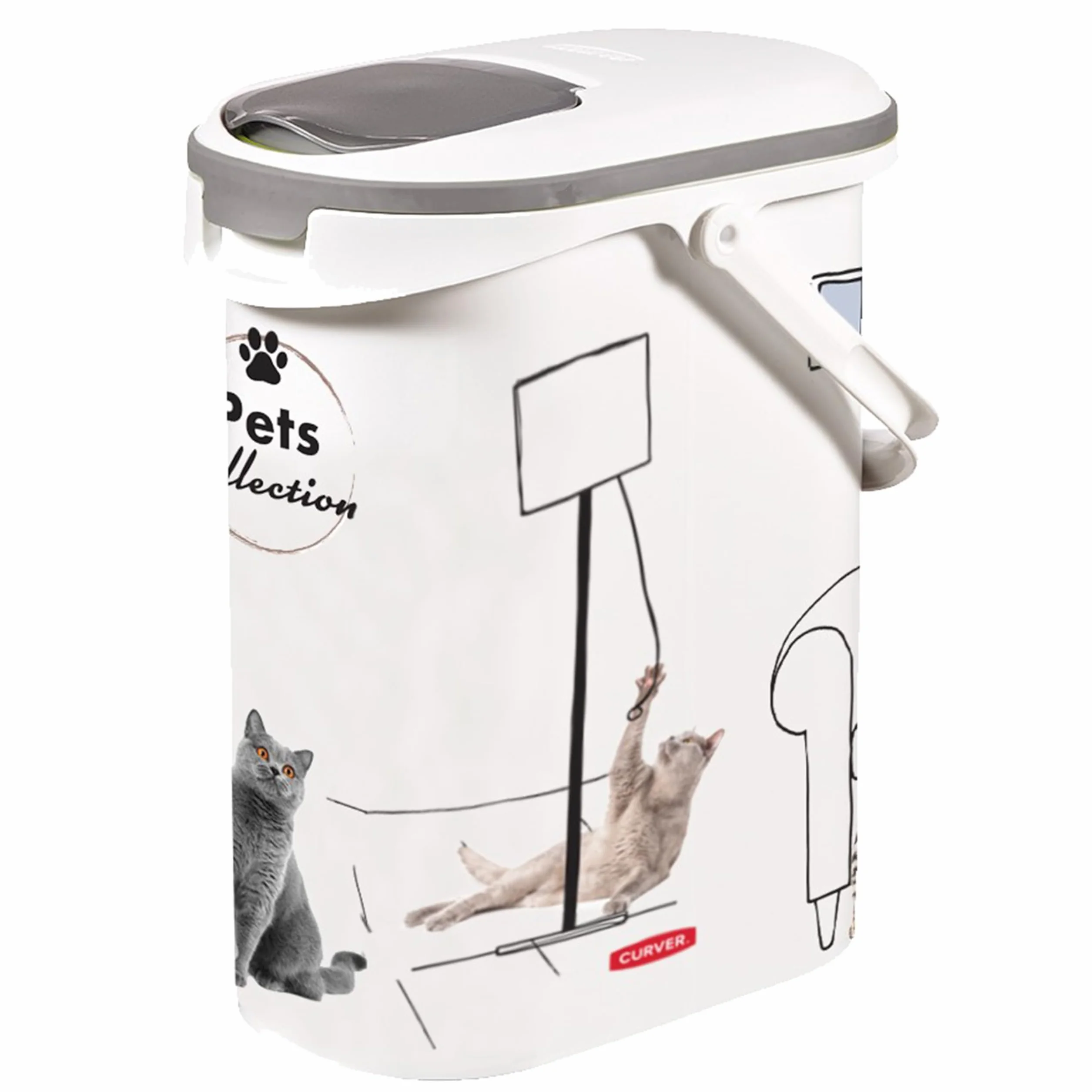 Curver Contenitore per crocchette per gatti – 10 L/4 KG – Pets Collection – Contenitore ermetico anti-odore per alimenti per gatti – 19 x 30 x 35 cm, bianco