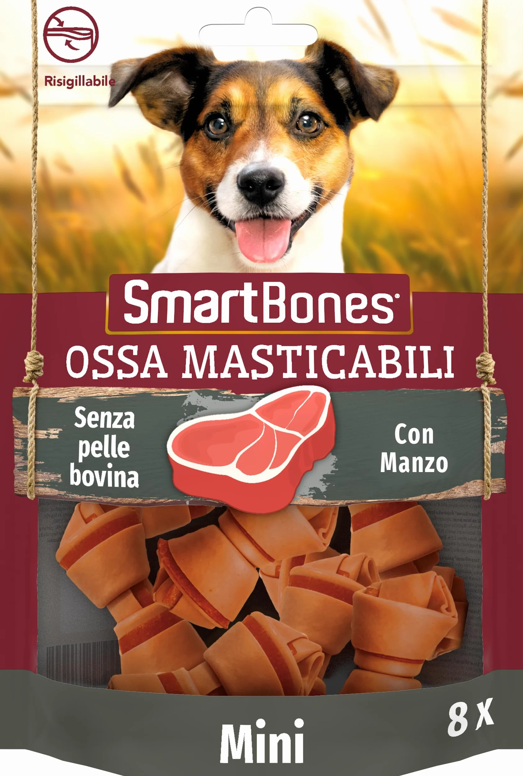 SmartBones Ossa masticabili Mini - Snack da masticare al Gusto di manzo per Cani di Piccola Taglia, 8 Pezzi