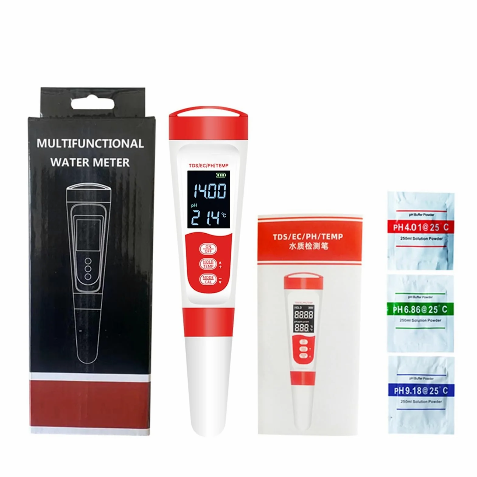 Tester dell'Acqua, Misuratore di PH Digitale Impermeabile 4 in 1, misuratore di PH, Temperatura, TDS, EC, Tester di qualità Acqua, Penna for Test di purezza Acqua for Piscine e acquacoltura