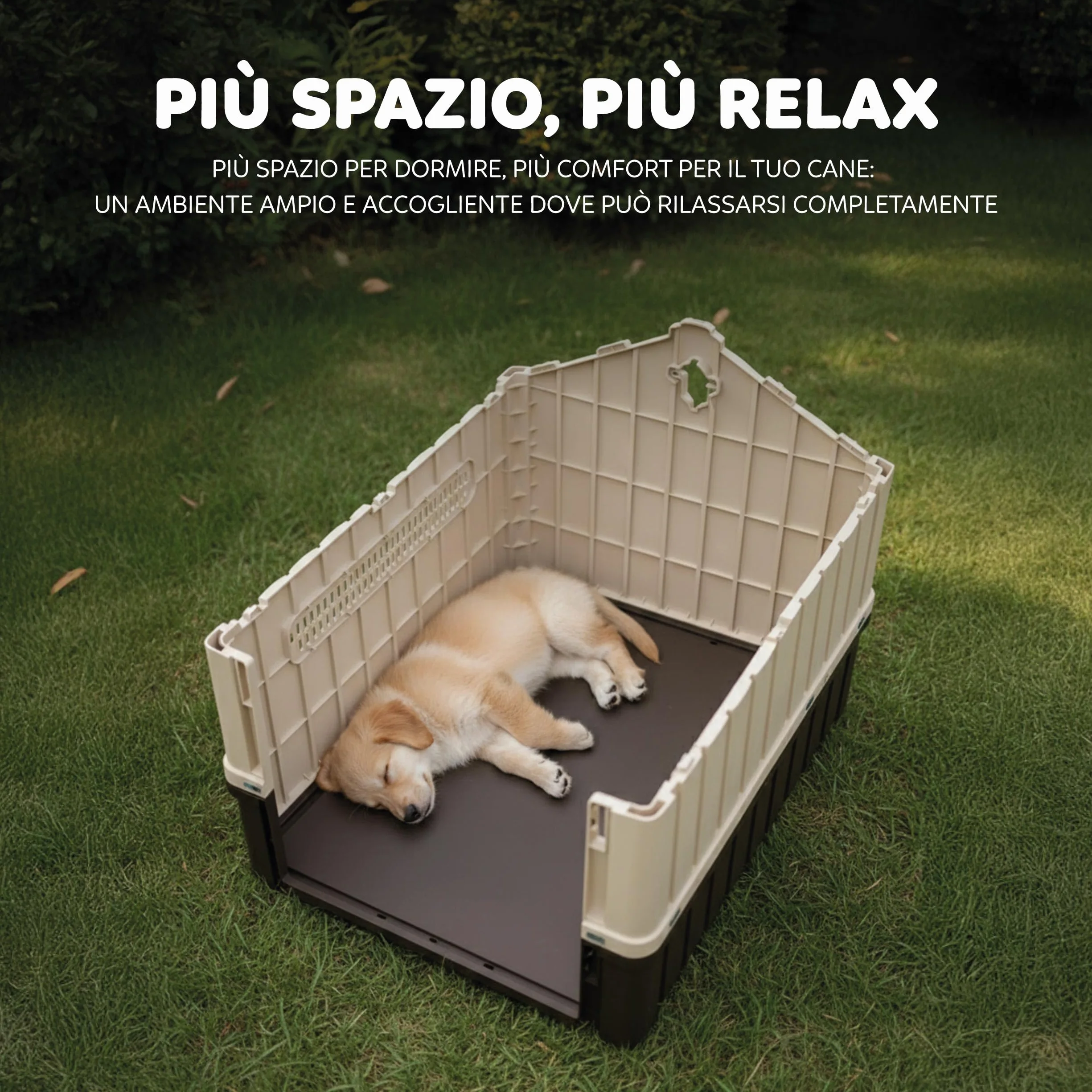 Aqpet Cuccia per Cani in Plastica Impermeabile da Esterno e Interno – Casetta con Pavimento Rialzato e Sistema di Ventilazione – Rifugio Resistente per Cani di taglia Grande 93x99x98hcm