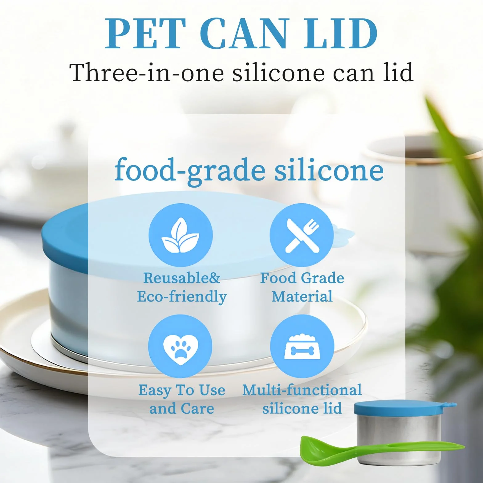 6 Pezzi Coperchi In Silicone Animale Domestico, Dimensioni Comuni Tappi Per Lattine, Riutilizzabile Tappo Per Lattine Contiene 1 Cucchiaio Verde, Coperchi Per Cibo Per Cani E Gatti(Azzurro Cielo)