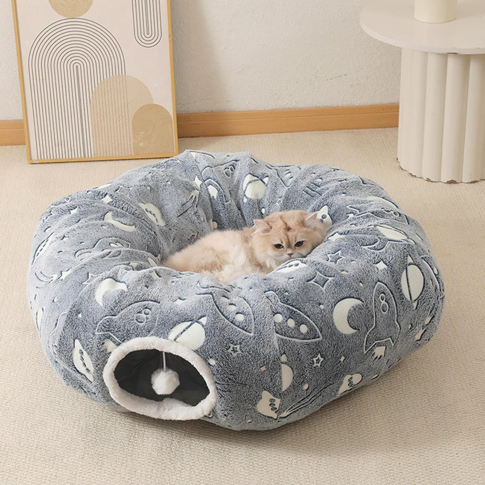 Tunnel Ciambella per Gatti Cuccia Tunnel A Ciambella Per Gatti | Cuscino Morbido Pieghevole per Animali Piccoli Grandi per Appartamento Dormitorio Balcone Casa Sala da Soggiorno