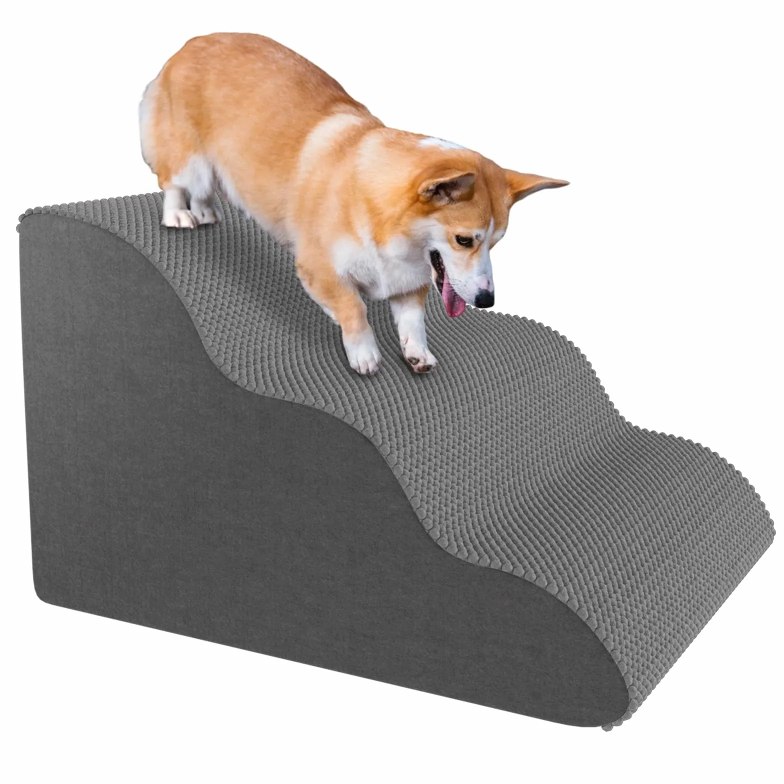 Scaletta per animali domestici per cani e gatti di piccola taglia, design curvo con copertura impermeabile, gradini in schiuma ad alta densità per letti o divani, resistente e leggera, a 3 strati, 55