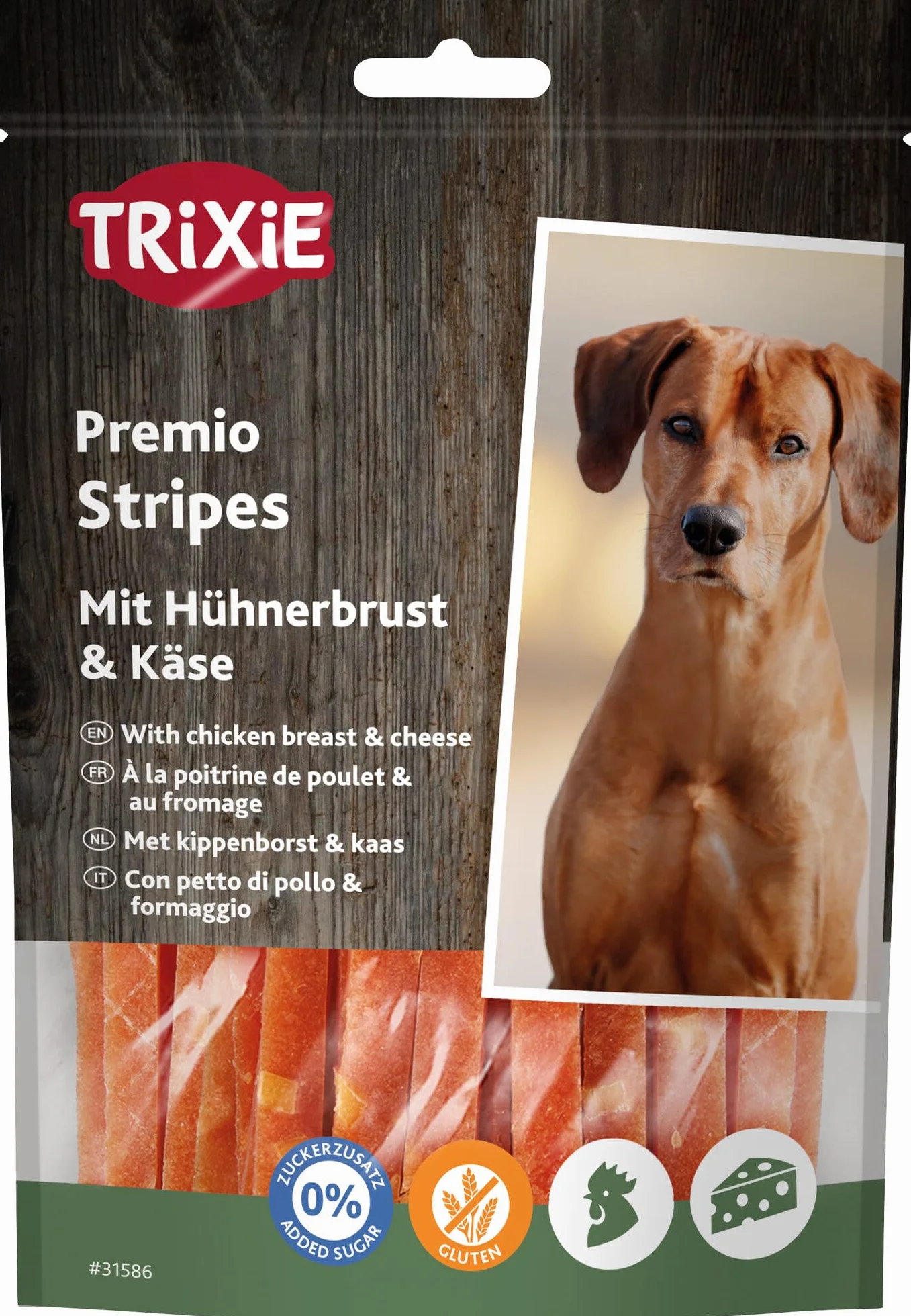 TRIXIE PREMIO strisce formaggio & pollo snack per cani – gustoso snack al pollo senza zuccheri aggiunti né glutine – senza cereali – premio per l'addestramento – 100 g