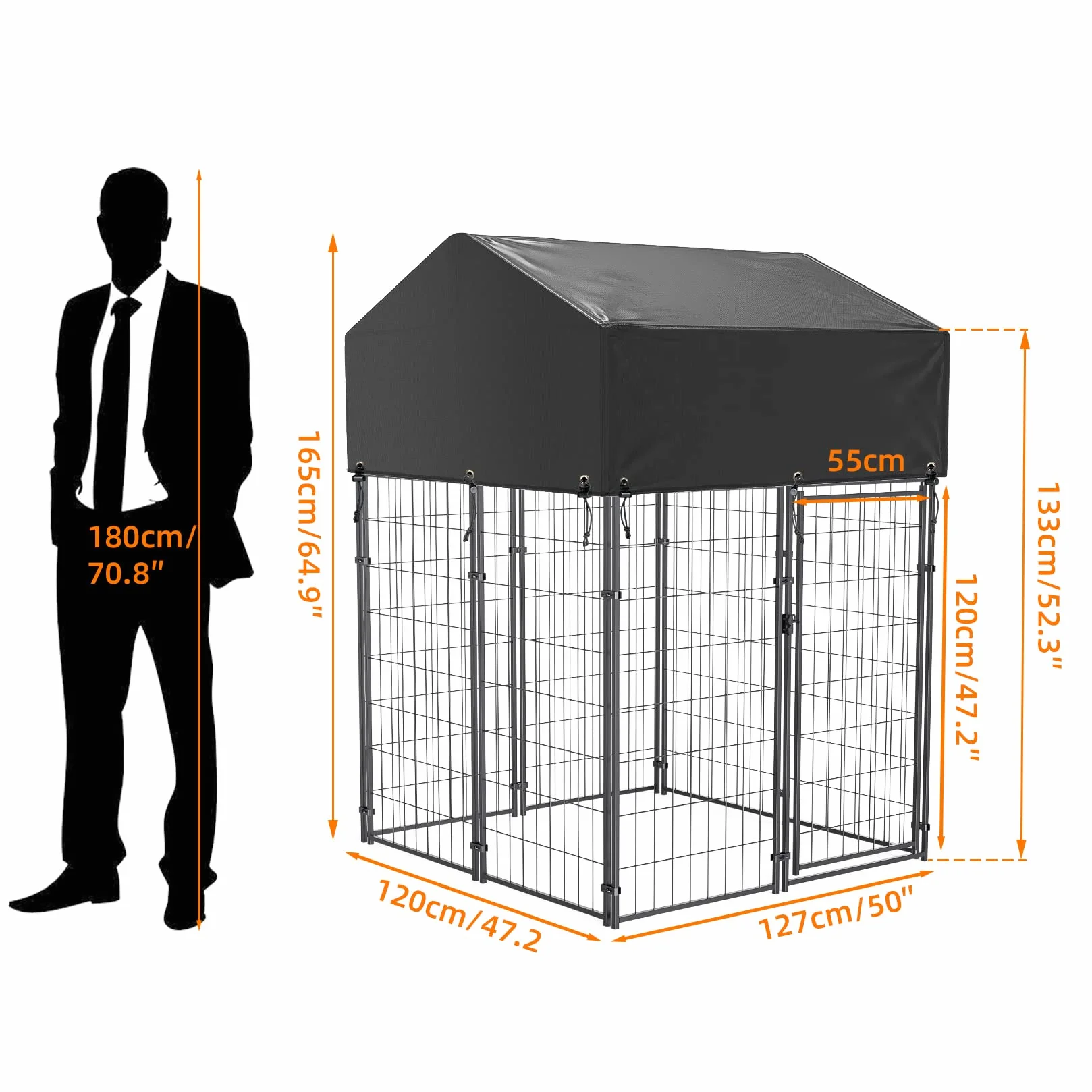 Grande Kennel Gabbia Canile per cani esterno con Copertura Impermeabile Protezione UV Pali in Metallo