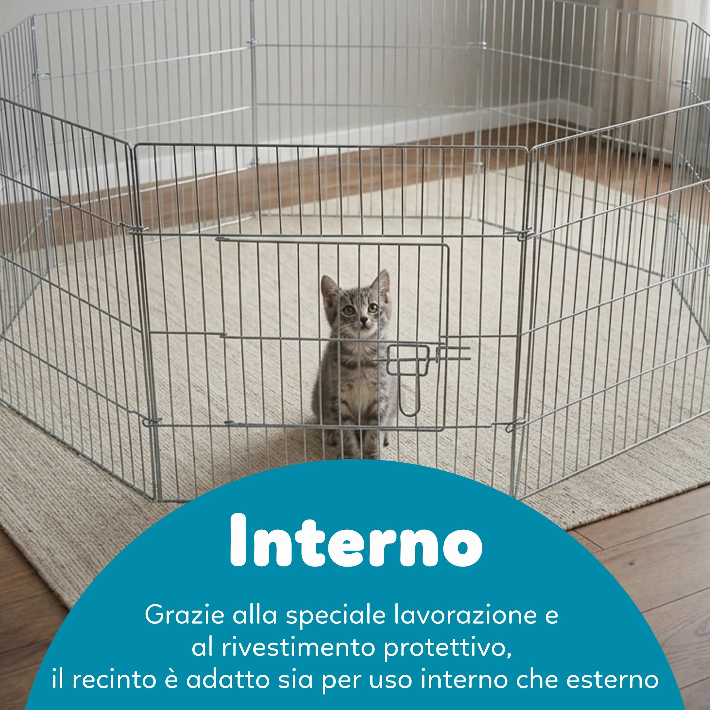 AQPET Recinto in ferro per Cani e Gatti Cuccioli Roditori Pieghevole 60x60 cm 8 Pezzi Per esterno da Giardino con Rete Parasole, Nero