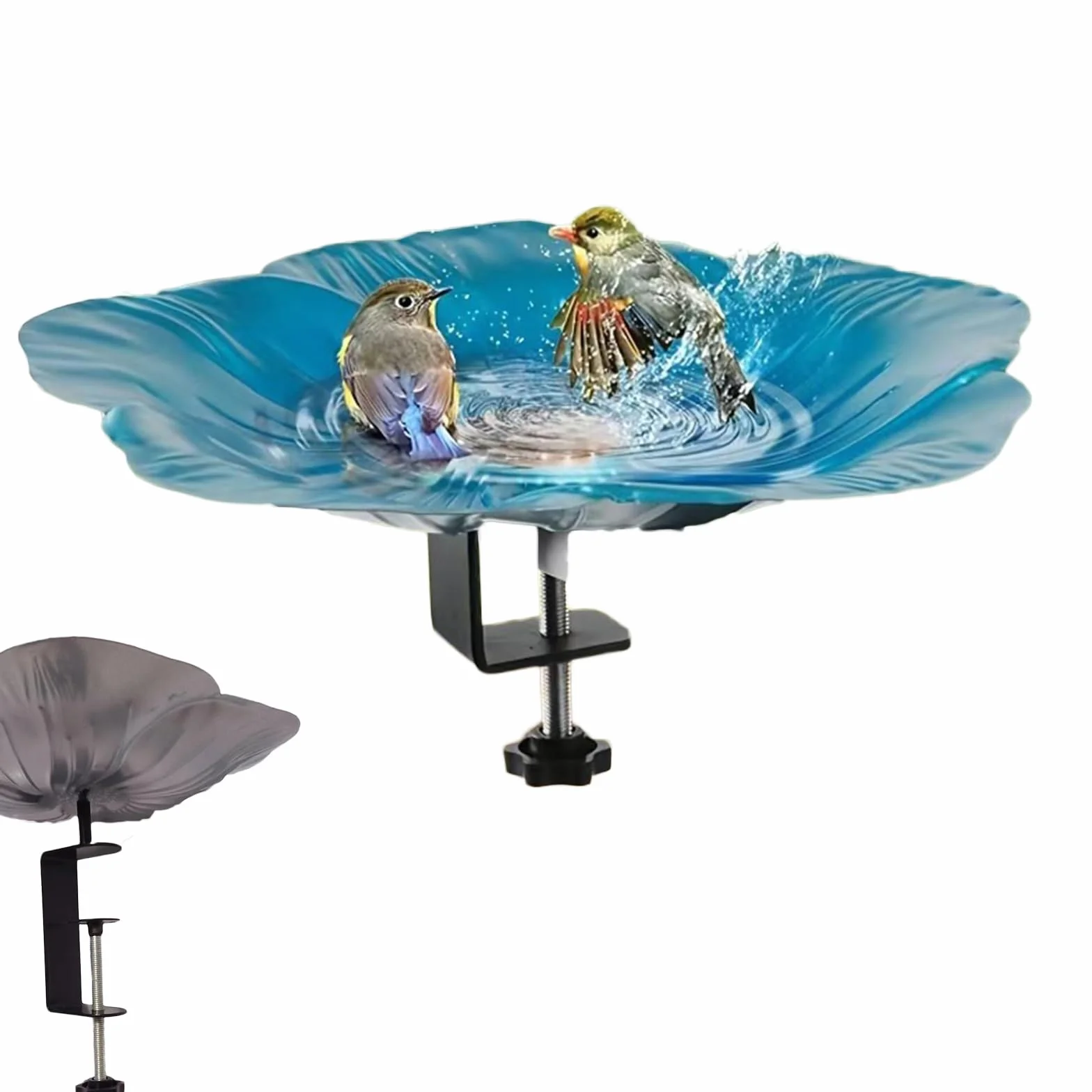 Abbeveratoio per uccelli in piedi blu – 32 x 32 x 5 cm – Abbeveratoio da giardino – per esterni, balcone e soluzione resistente al gelo e all'inverno – in metallo – Un ottimo regalo per gli