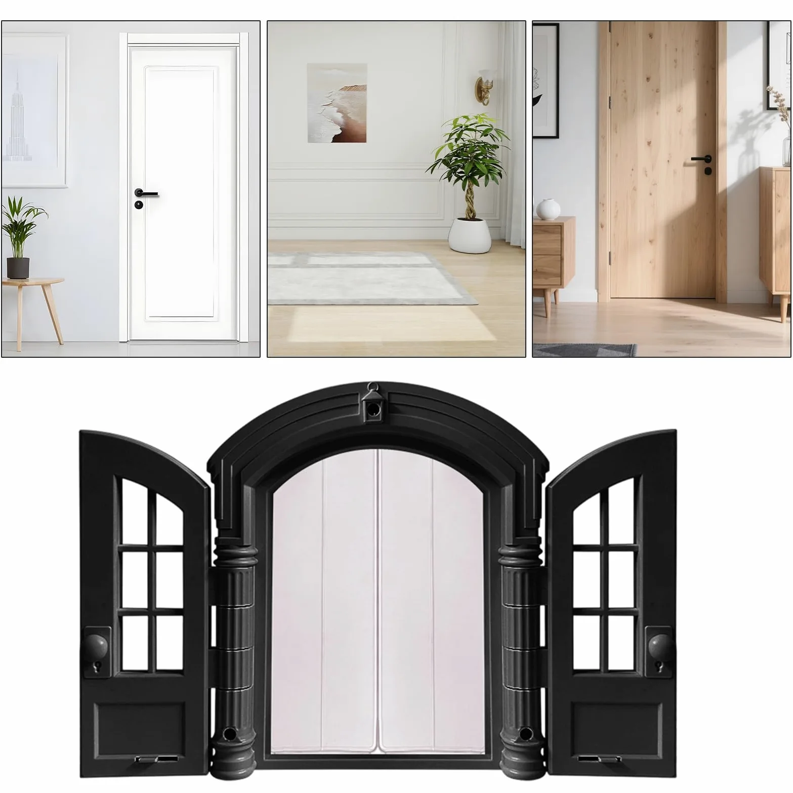Porta per Gatti Accesso antifuga per cuccioli e | Doppi pannelli 24x27,5x7,2cm Stile francese per interni per Camera da , Garage, Parete Interna, Porta Esterna, Terrazzo,