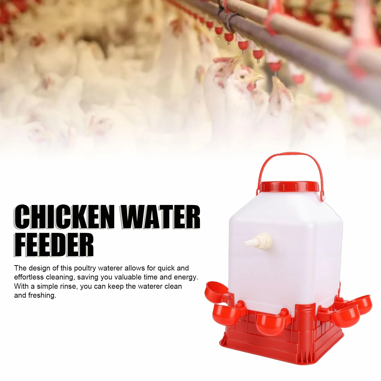 SIXRUN Abbeveratoio Automatico per Pollame, Dispenser Multifunzione D'Acqua per Pollame da 10 Litri a 4 Ciotole con Design a Pulizia Rapida per Uccelli Anatra Pollo da Fattoria