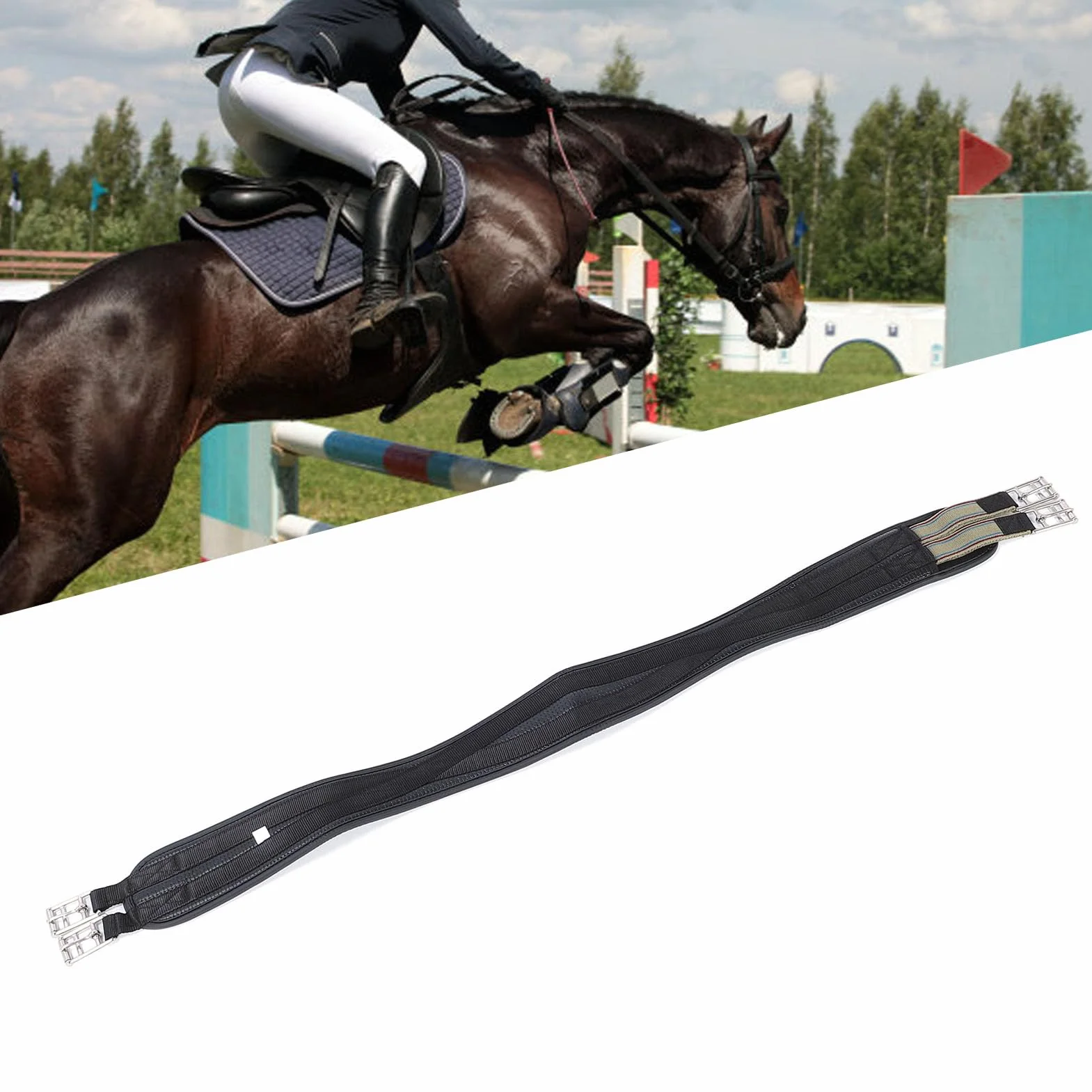 Tbest Sottopancia per Cavallo Sottopancia Inglese Senza Sfregamento Fibbia in Acciaio Inossidabile Sottopancia Curvo Sagomato Antiscivolo in Pelle PU per Competizione di Allenamento