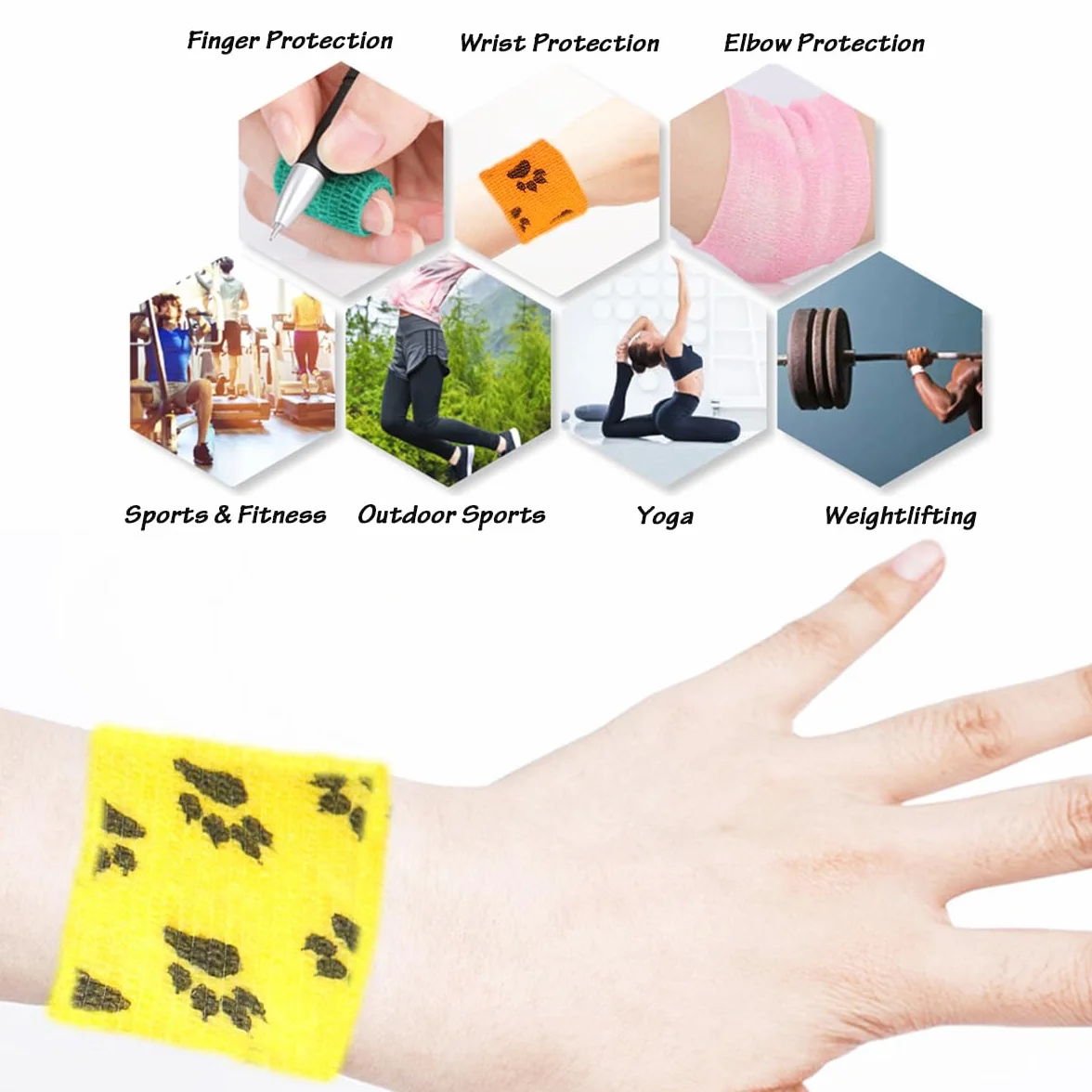 Benda autoadesiva per Animali Domestici, 12 Rotoli Bendaggio Coesivo Adesivo Bende Non Tessuto, Comodo e Traspirante, Coloratocon Benda Motivo Zampe Benda per Persone e Animali (5 cm x 4,5 m)