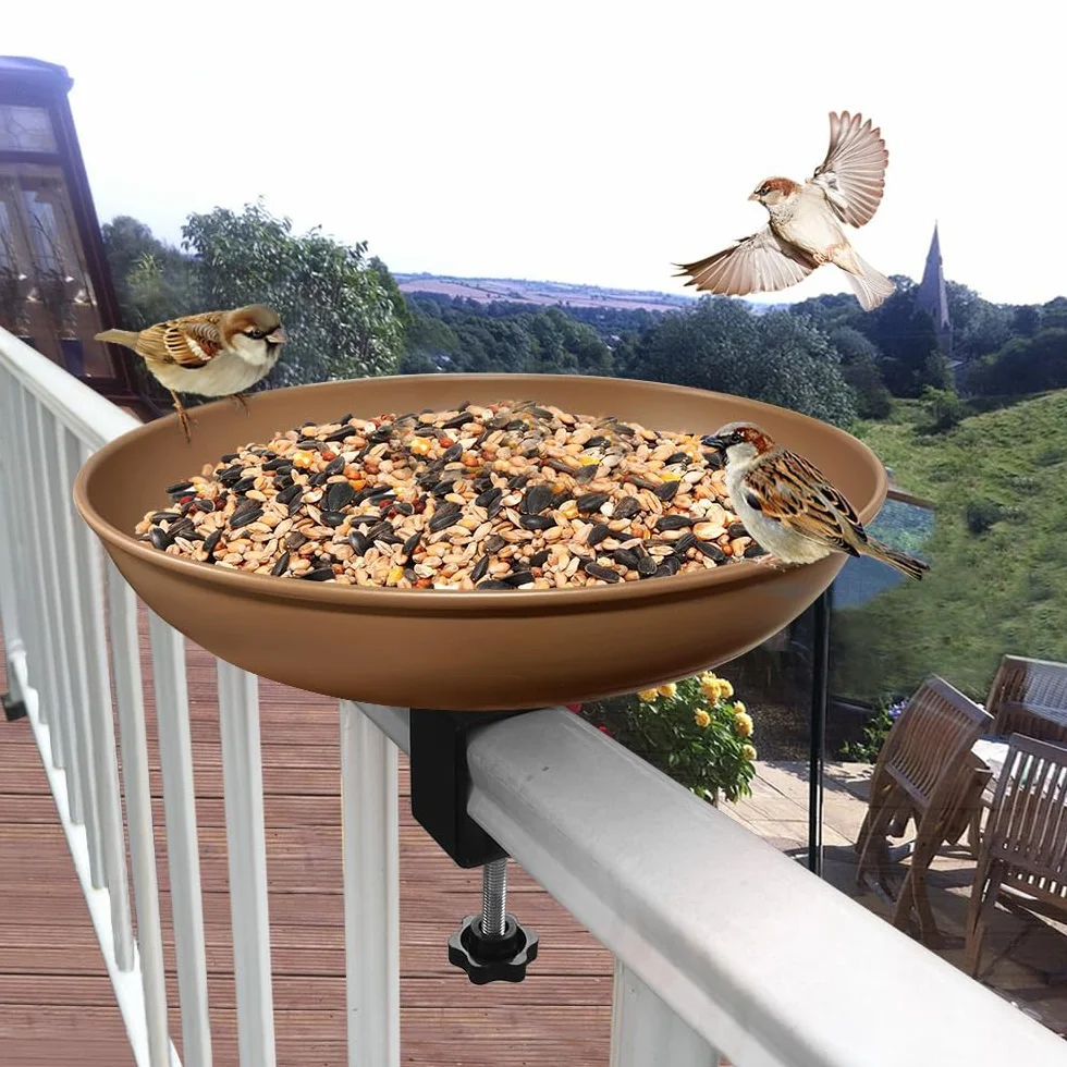 Oneshlee Abbeveratoio per uccelli, balcone, ringhiera, resistente all'inverno, bagno per uccelli da giardino