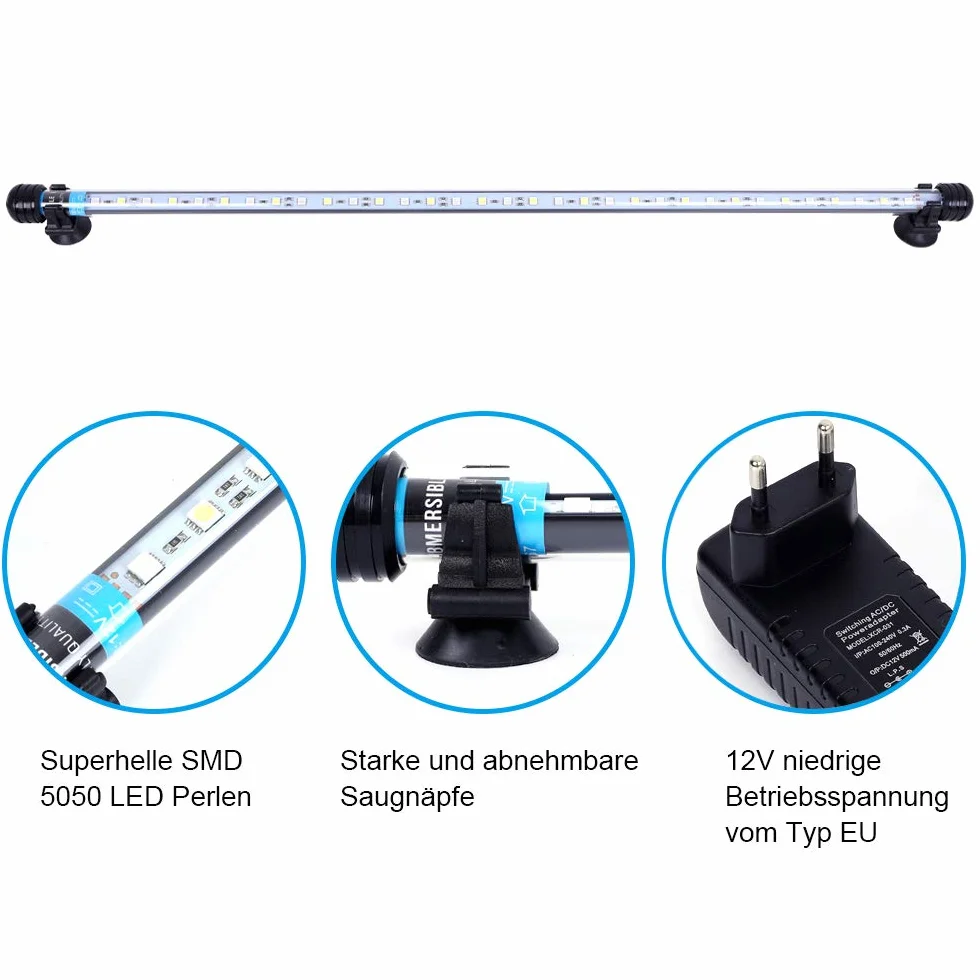 VARMHUS Aquarium Lighting Luce di Pesce Drago Illuminazione per Acquario Impermeabile (Deutschland Lagerhaus) (Bianco & Blu, 28cm)