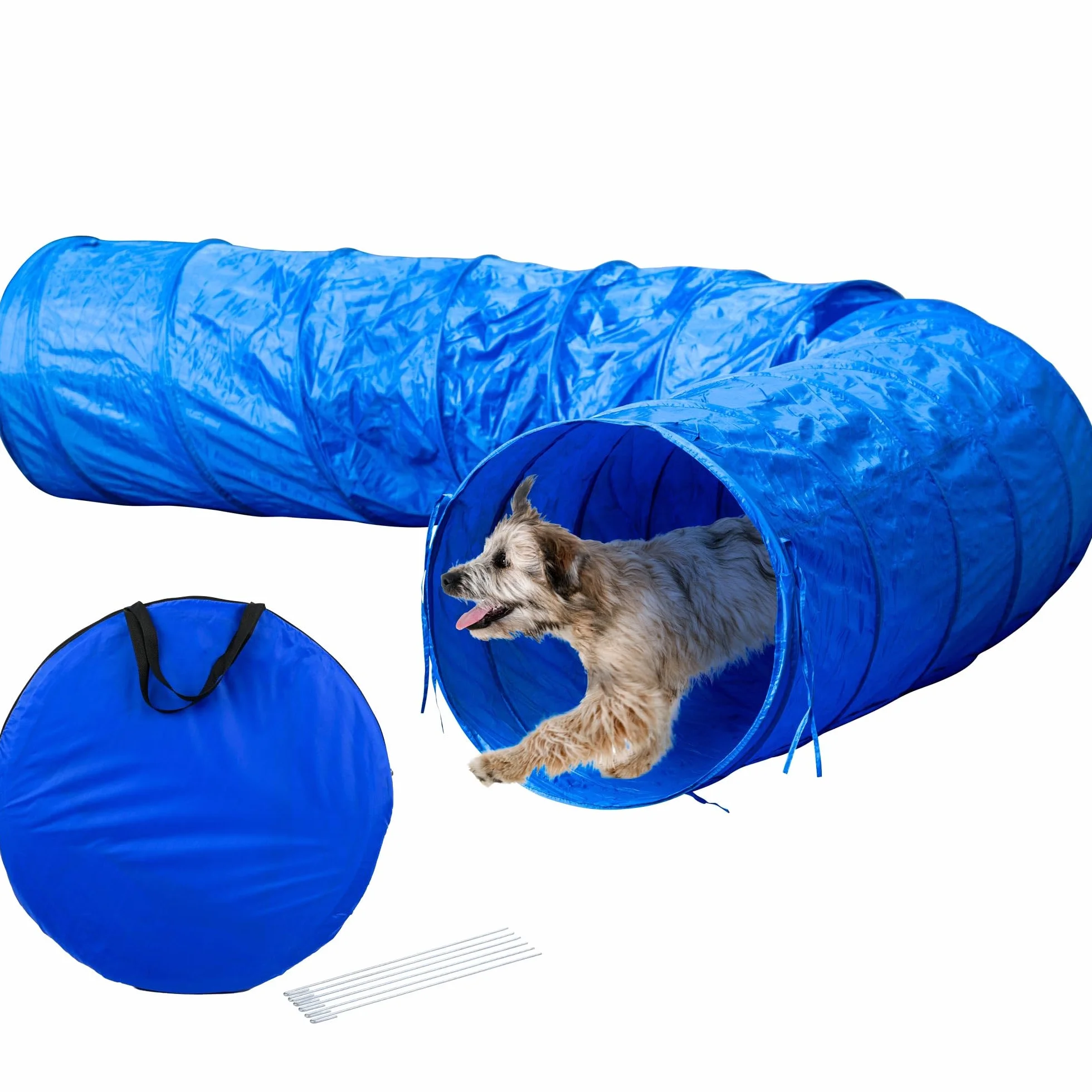 dobar® Tunnel Agility per Cani Taglia XL 5 m Diametro 60 cm Blu Pieghevole e Portatile con Borsa