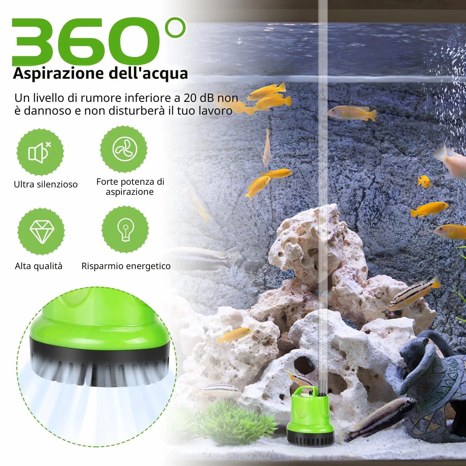 Pompa sommergibile da 25 W, 1200 l/h, ad alto flusso, protezione dalla combustione a secco con design estremamente silenzioso per fontane, acquari, idroponiche, stagni, acquari
