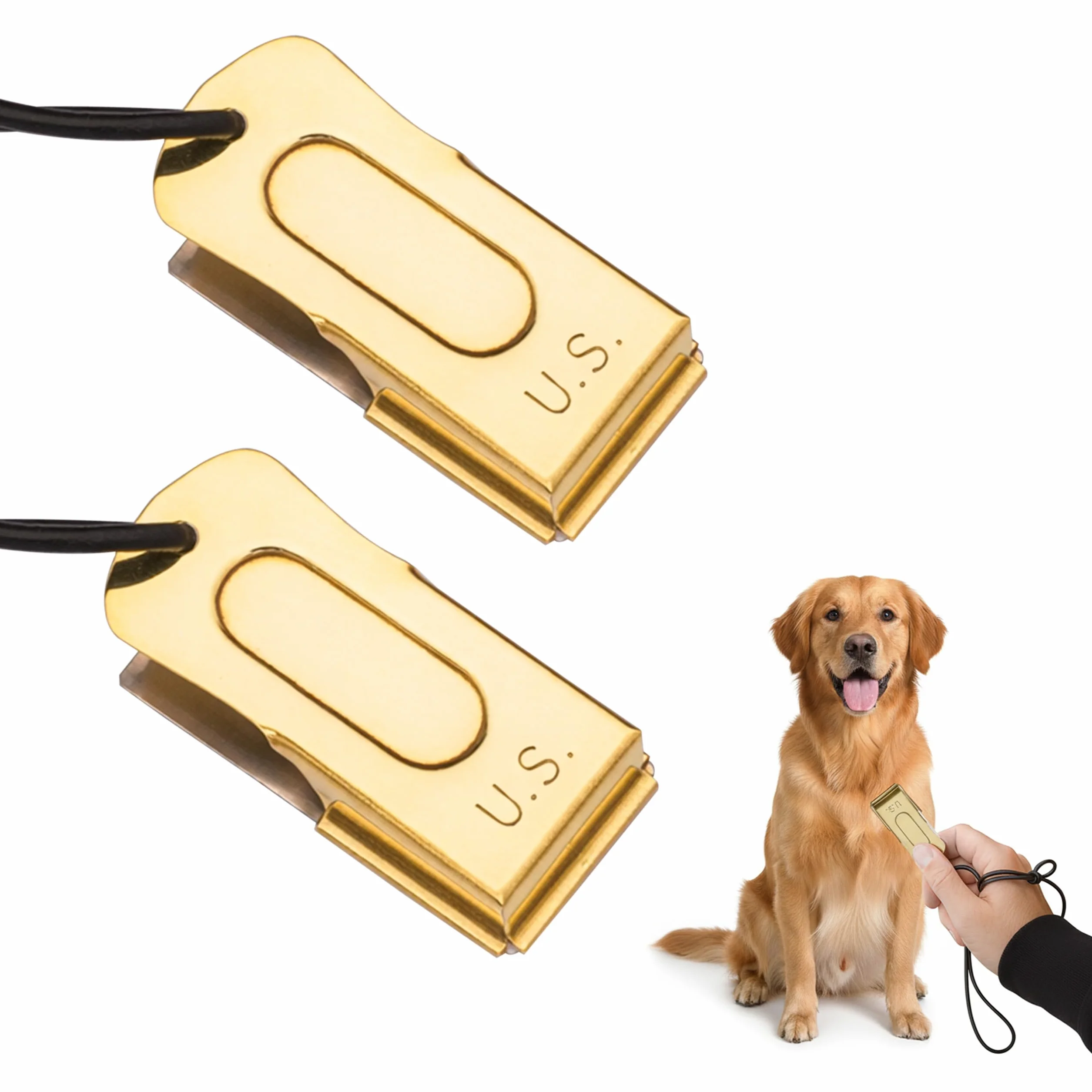 Mythrojan Pet Trianing Clicker della Seconda Guerra Mondiale degli Stati Uniti in Stile Militare statunitense, in Metallo con Incisione in Ottone e Acciaio, Confezione da 2