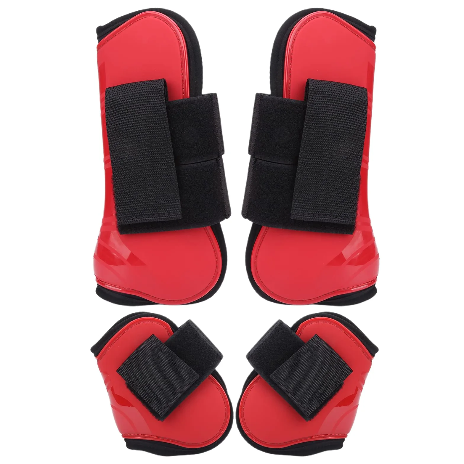 Paratendini per Cavallo Protezione Spessa con Guscio in PU per Equitazione - Confezione da 4 Colori Rossi, Eccellente Ammortizzazione e Supporto per Le Gambe