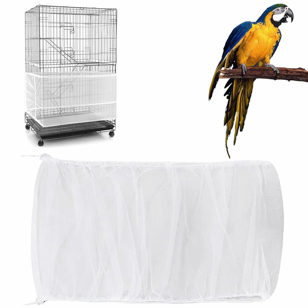 Copertura in Rete di Nylon per Gabbia di Uccelli, Catcher di Semi per Pappagalli Ventilato e Antipolvere, adatta per Gabbie di 140-220 cm di circonferenza (Bianco)