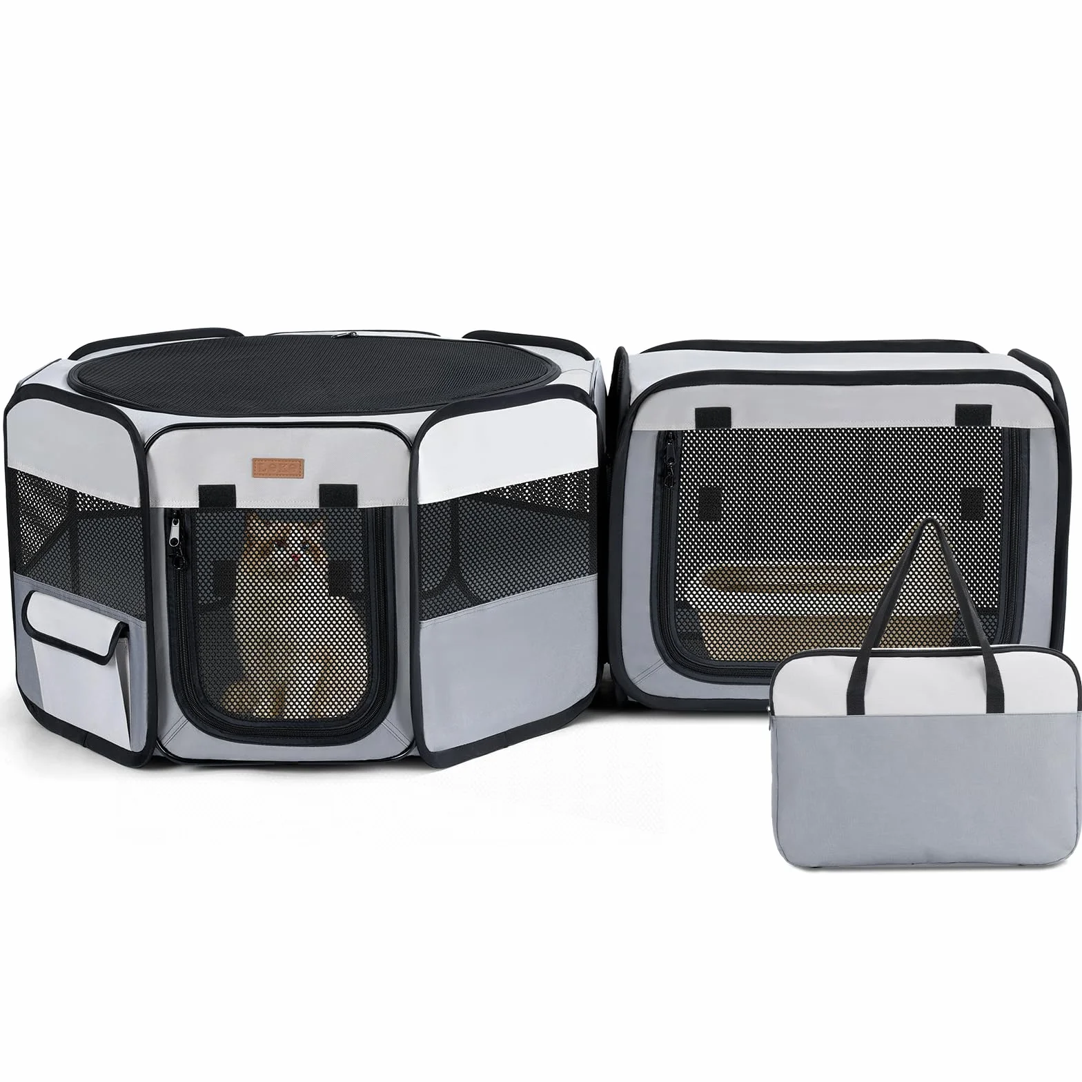Recinto per Gatti da Interno - 120 cm x 40 cm Portatile, Recinto Gatti 2 in 1 per Interno ed Esterno, Ideale per Cuccioli e Piccoli Animali, Box per Cat con Borsa Trasporto