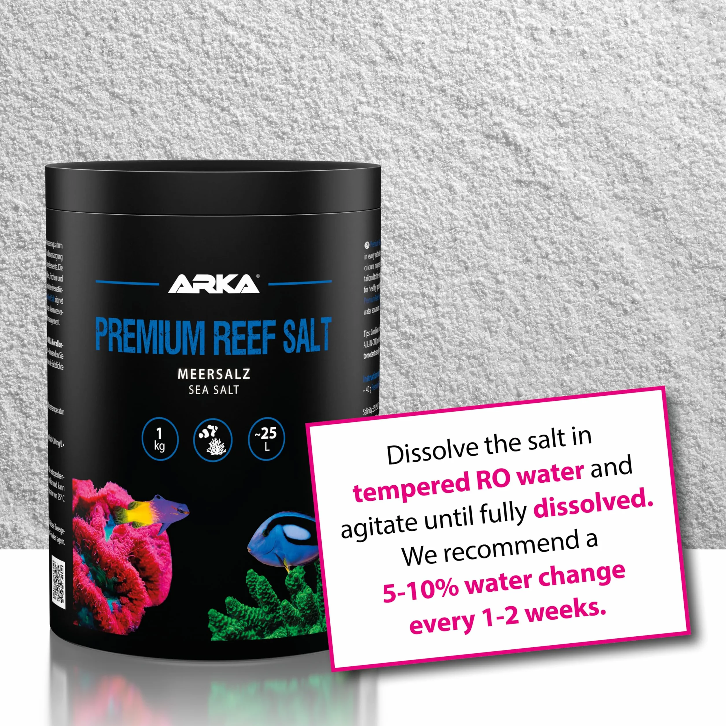 Sale marino 1 kg – ARKA Premium Reef Salt – sale sintetico per acquario marino – stimola la crescita dei coralli e i colori – si scioglie rapidamente, senza fosfati – parametri stabili
