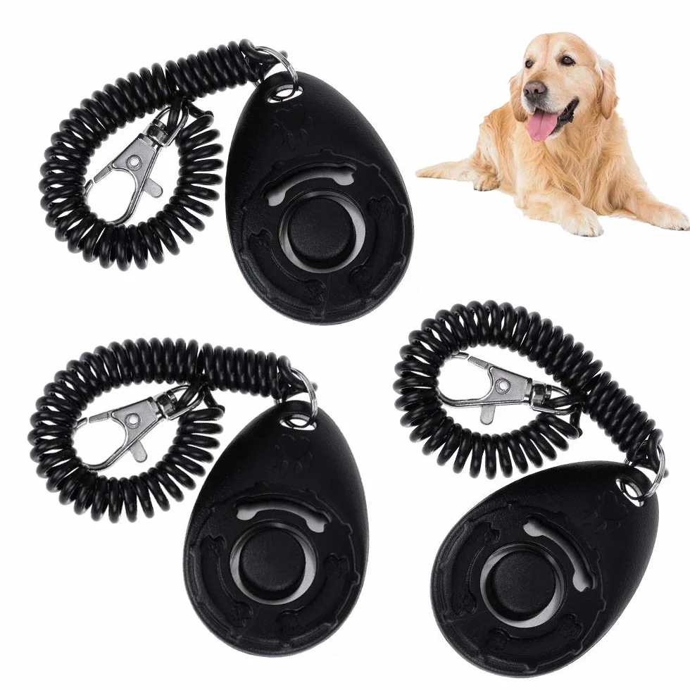 3 pezzi Clicker per Cani,Clicker Professionale con Bracciale a Molla per Educazione Cani, Nero
