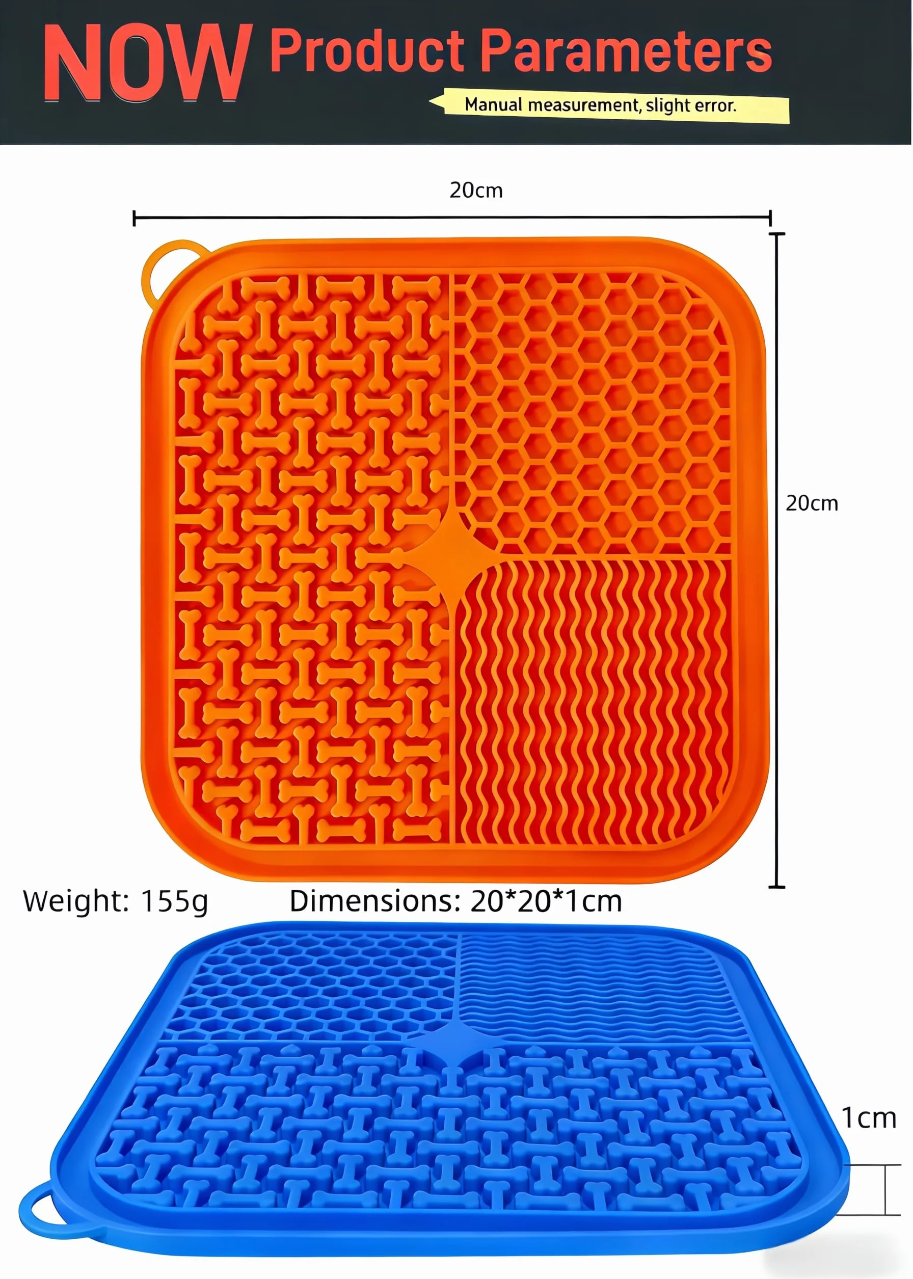 Confezione da 2 tappetini per cani e gatti, in morbido silicone, forte ventosa, divisori multifunzionali per alleviare l'ansia (arancione e blu)