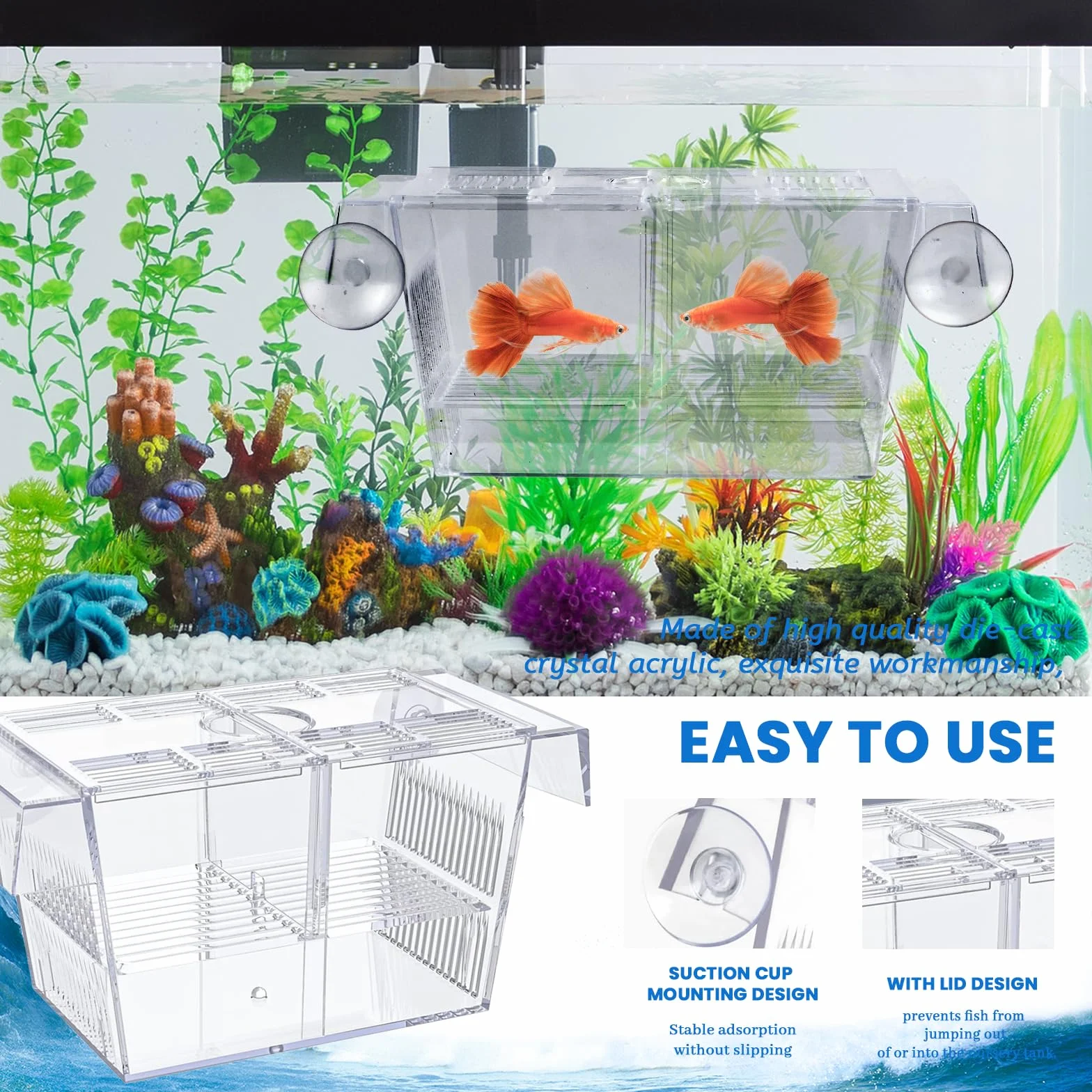 Piscina per allevamento, acquario, piscina per bambini in quarantena, per pesci incinti, piccoli pesci, gamberetti, pesci pagliaccio, 220 x 95 x 100 mm