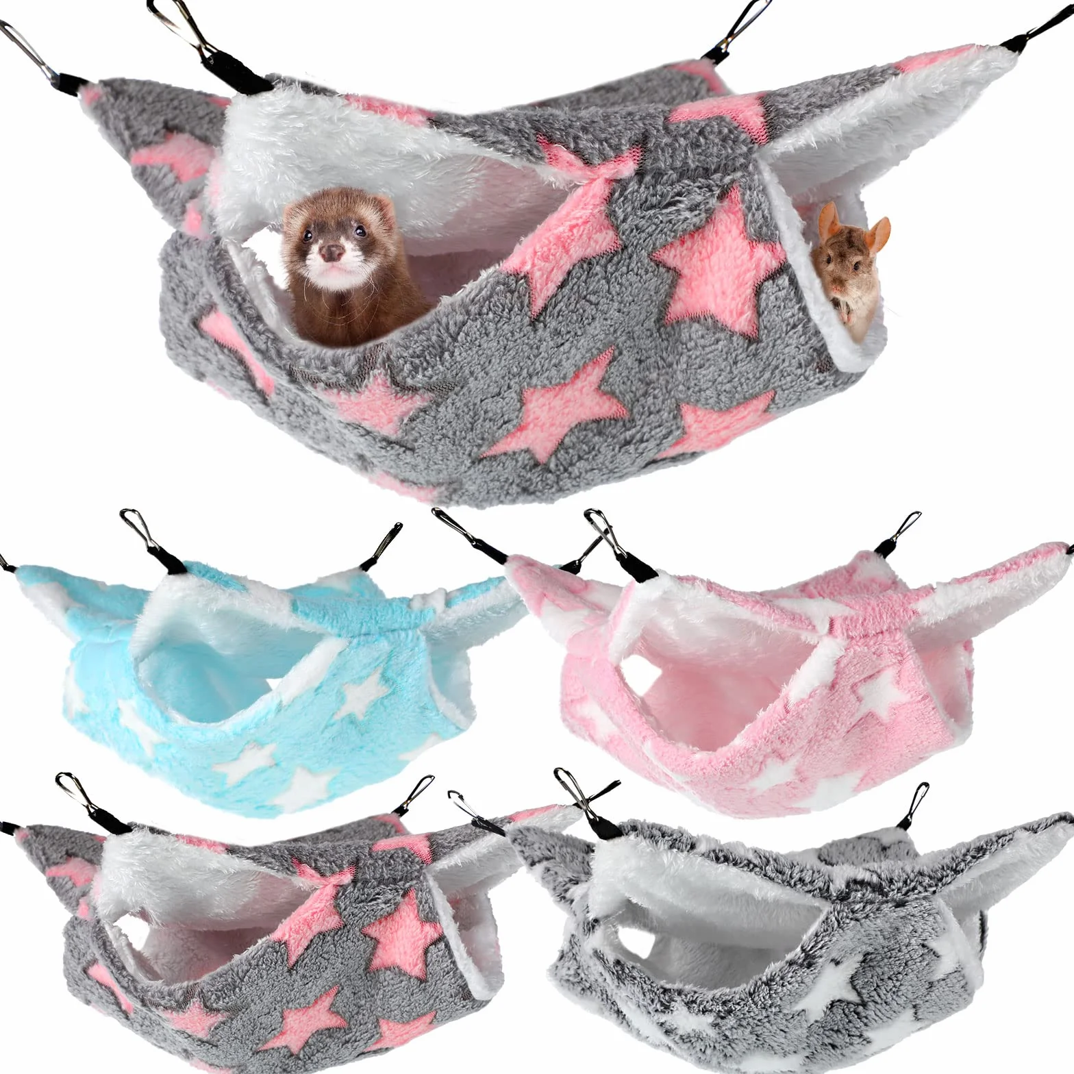 4 Amache da Gabbia per Piccoli Animali Letto a Castello per Furetto a Doppio Strato Amaca per Porcellini d'India da Appendere Amaca Morbida Calda per Gioco del Nascondiglio Accessori (Stella Grande)