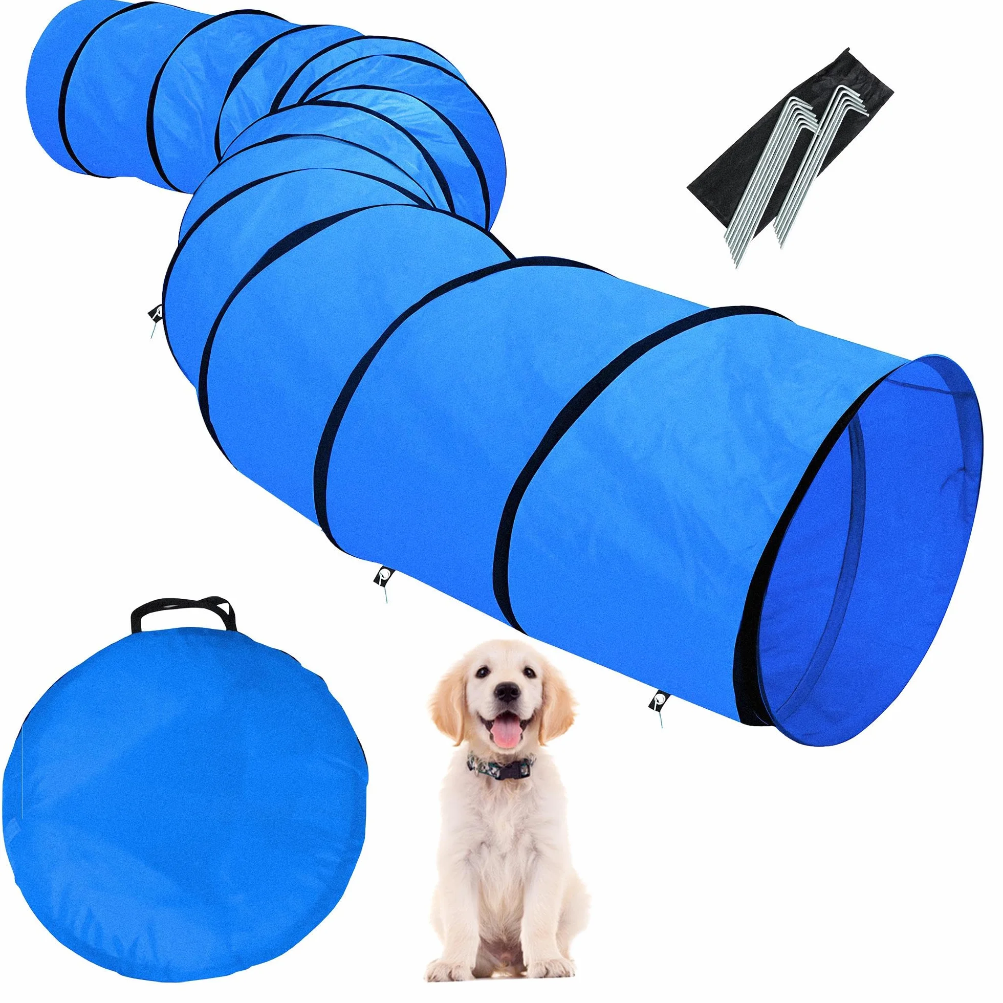 Yaheetech Tunnel per Cani Animali Domestici 546 x 50 cm Pieghevole da Gioco Agility Blu con Borsa da Trasporto Picchetti