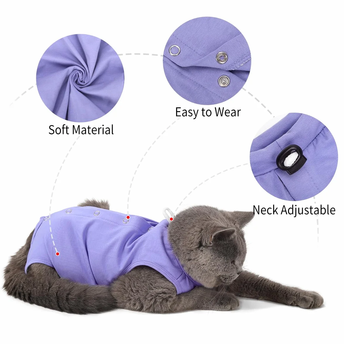 Body Gatto Post Operatorio Tuta Recupero Chirurgico Anti-Leccare Alternative al Collare Elisabettiano Vestito Post Sterilizzazione per Ferite Addominali (Viola, S)