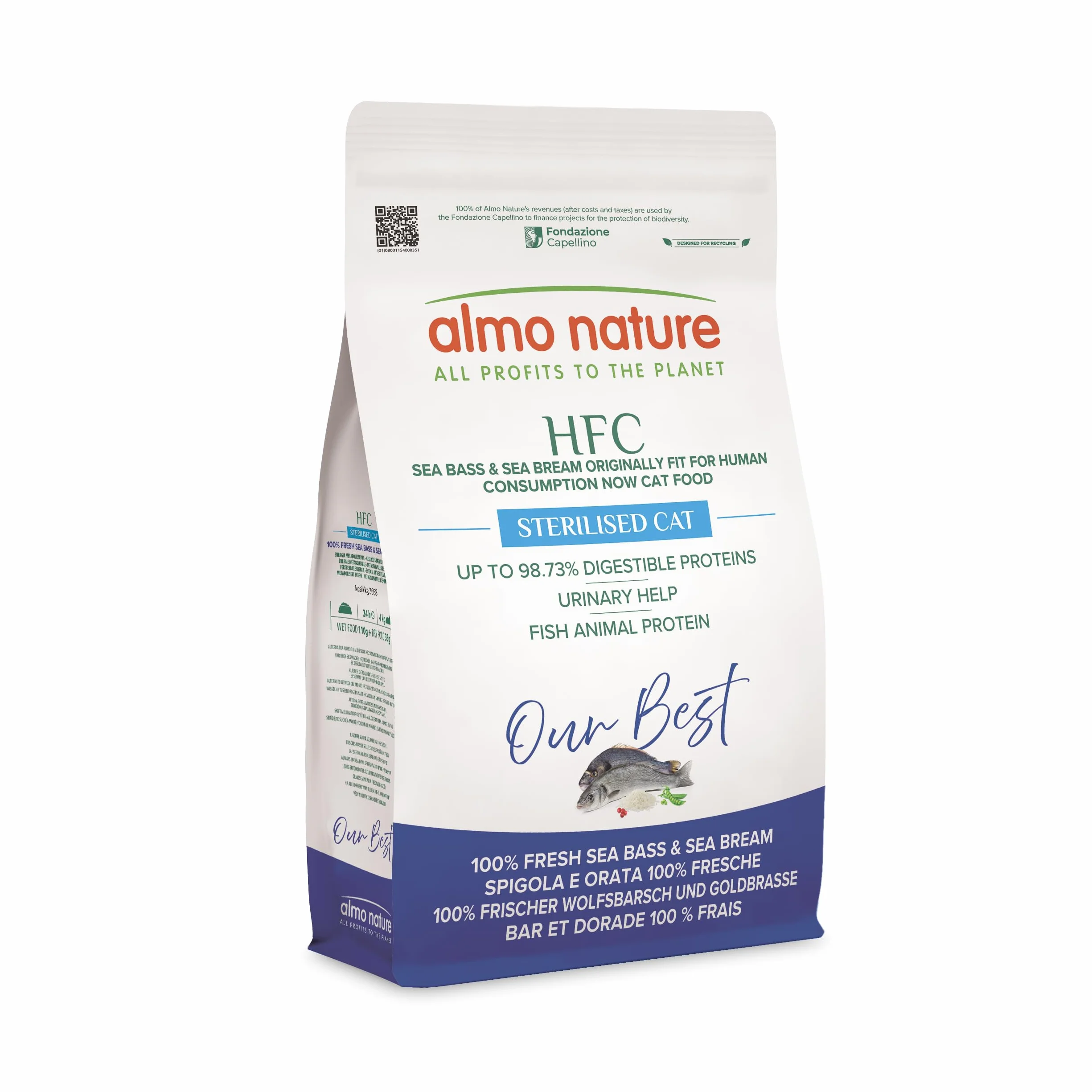 Almo Nature HFC Our Best Sterilised Croccantini Gatti Adulti Sterilizzati Spigola Orata Freschi 1,2kg