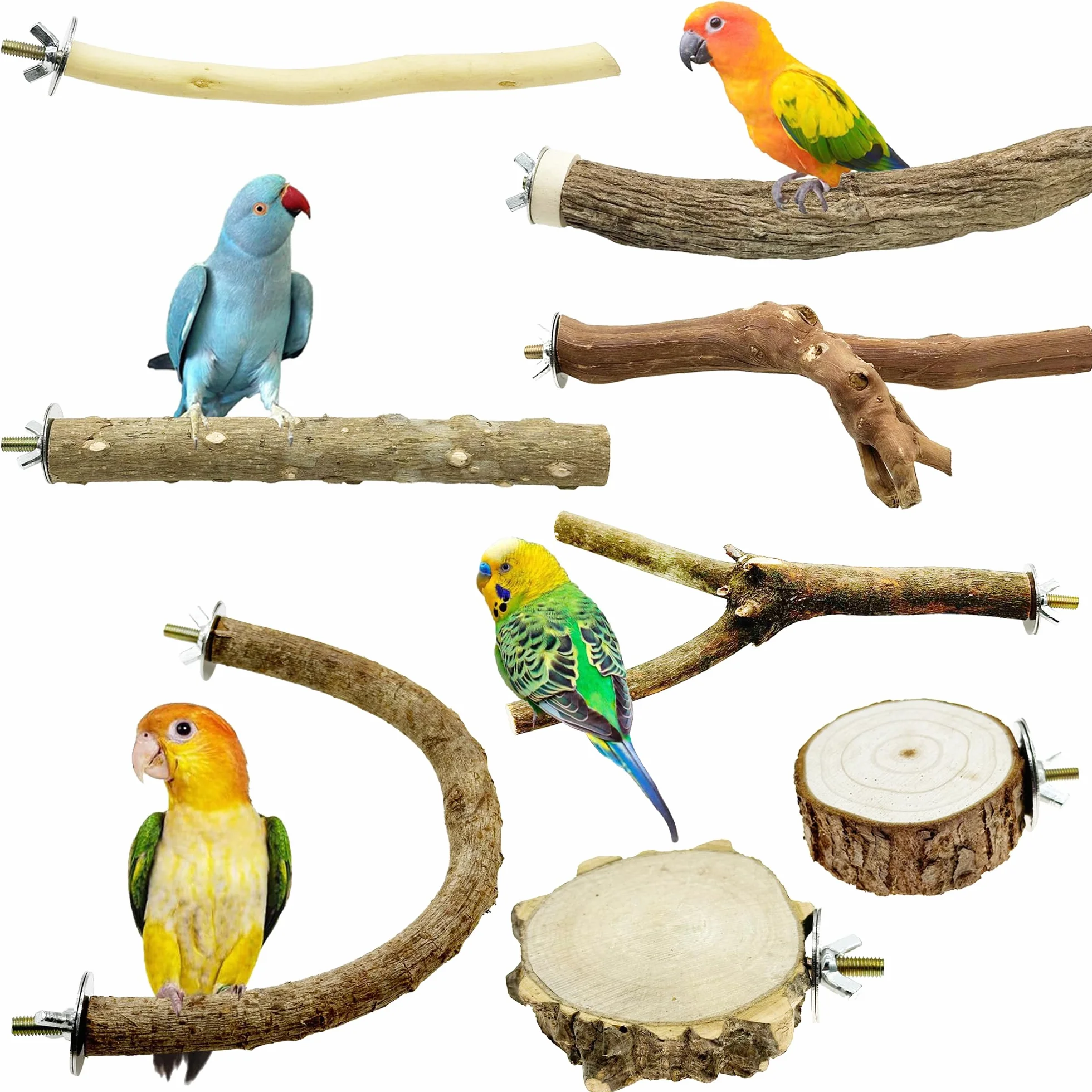 8 Pz Posatoi in Legno di Uccelli, U Forma Posatoi per Uccelli, Posatoi in Legno per Uccelli Legno Naturale per Cacatua, Cocorite