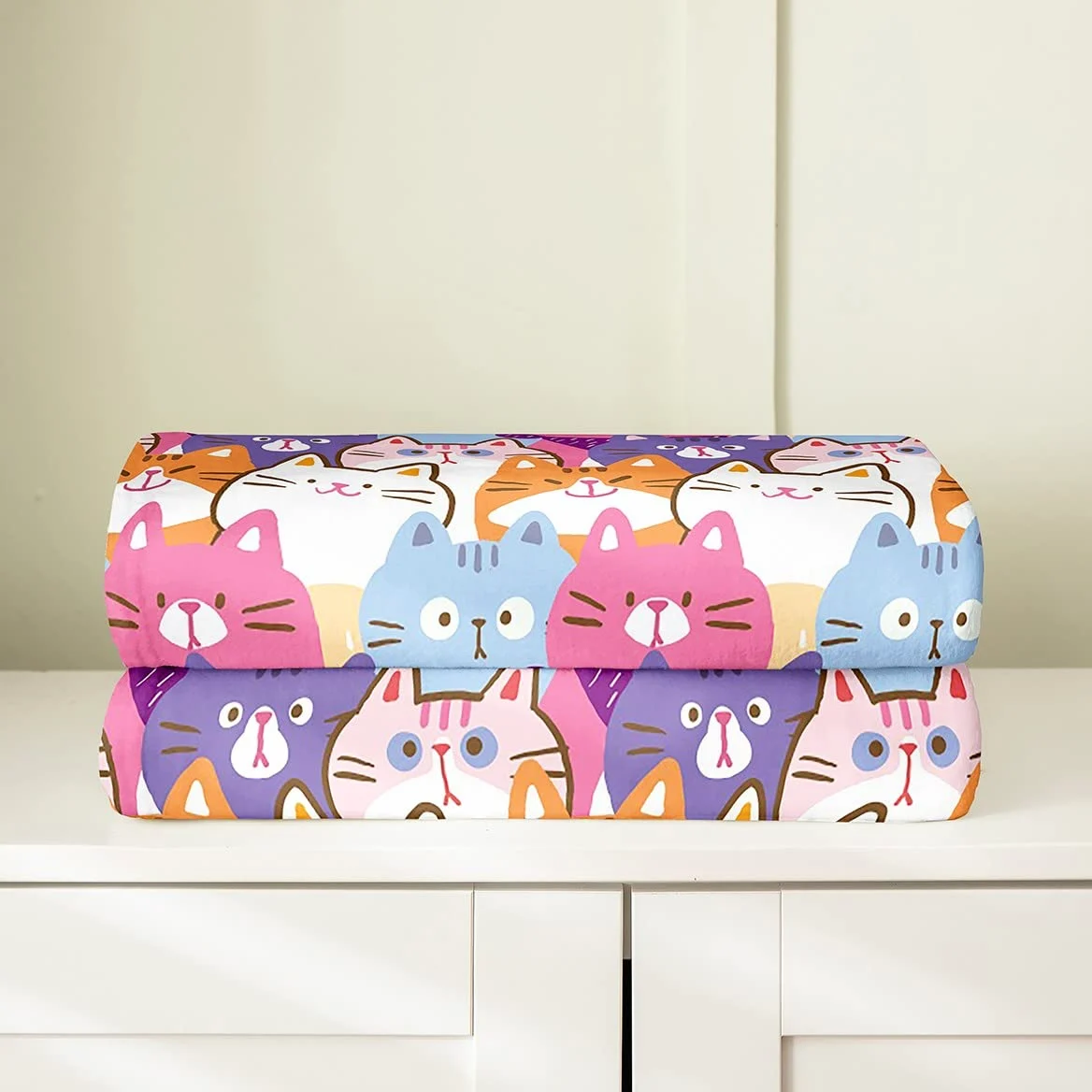 Coperta in pile di flanella, per letto e divano, per bambini e gatti, per tutte le stagioni, con simpatici gattini e animali in 3D, regalo per gli amanti dei gatti, 150 x 150 cm