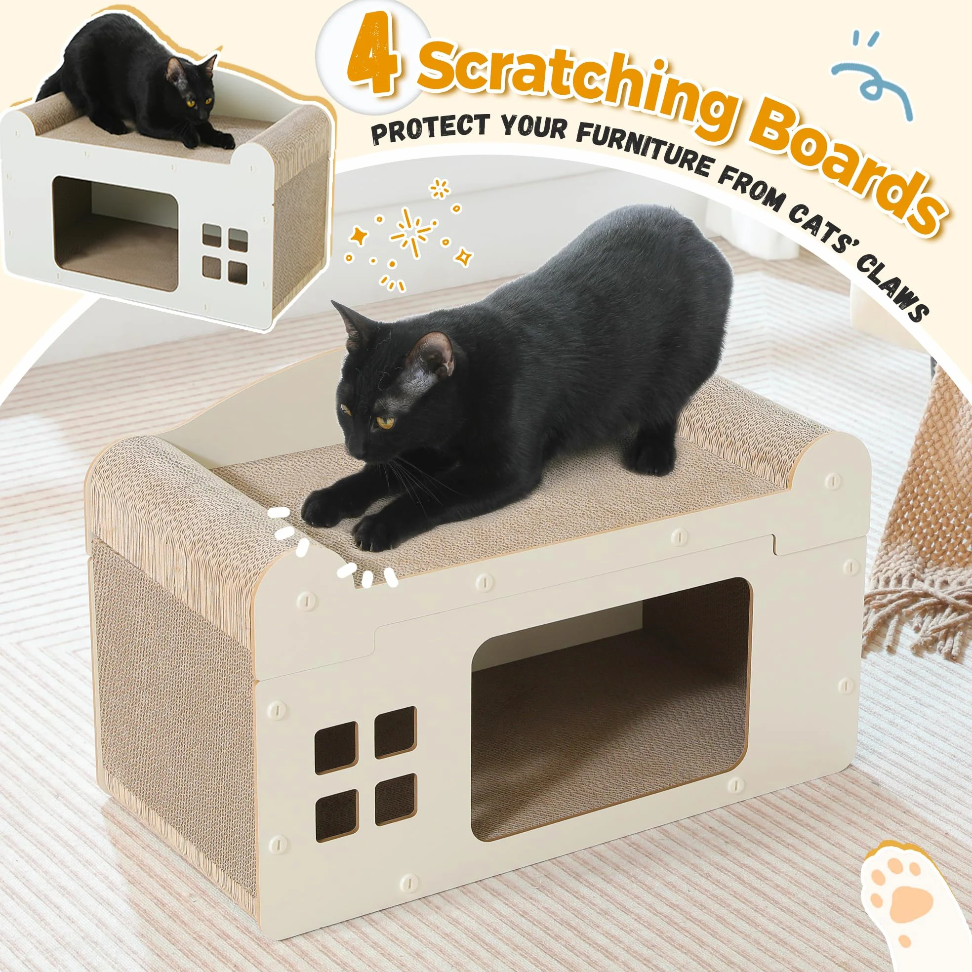 PAWZ Road Tiragraffi per gatti 2 in 1, per uso su tutti i lati, in cartone ondulato, per interni, 55 x 27,5 x 35 cm, bianco