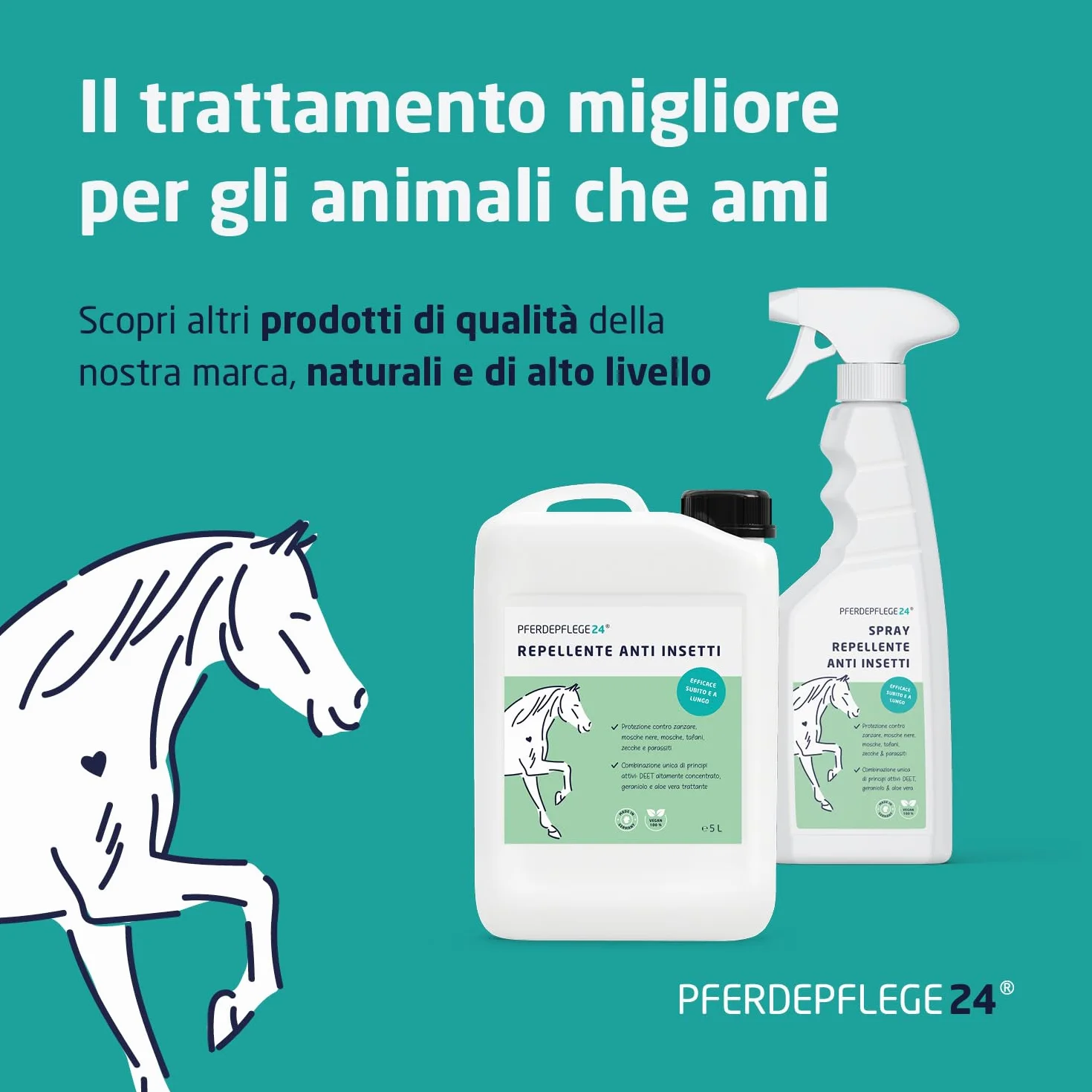 PFERDEPFLEGE24 Lo Spray per Coda & Criniera del cavallo in 0,5l, 1l, 2,5l & 5l - Lucentezza splendente, pettinabilità facile & cura delicata - Accessori & trattamenti per il cavallo