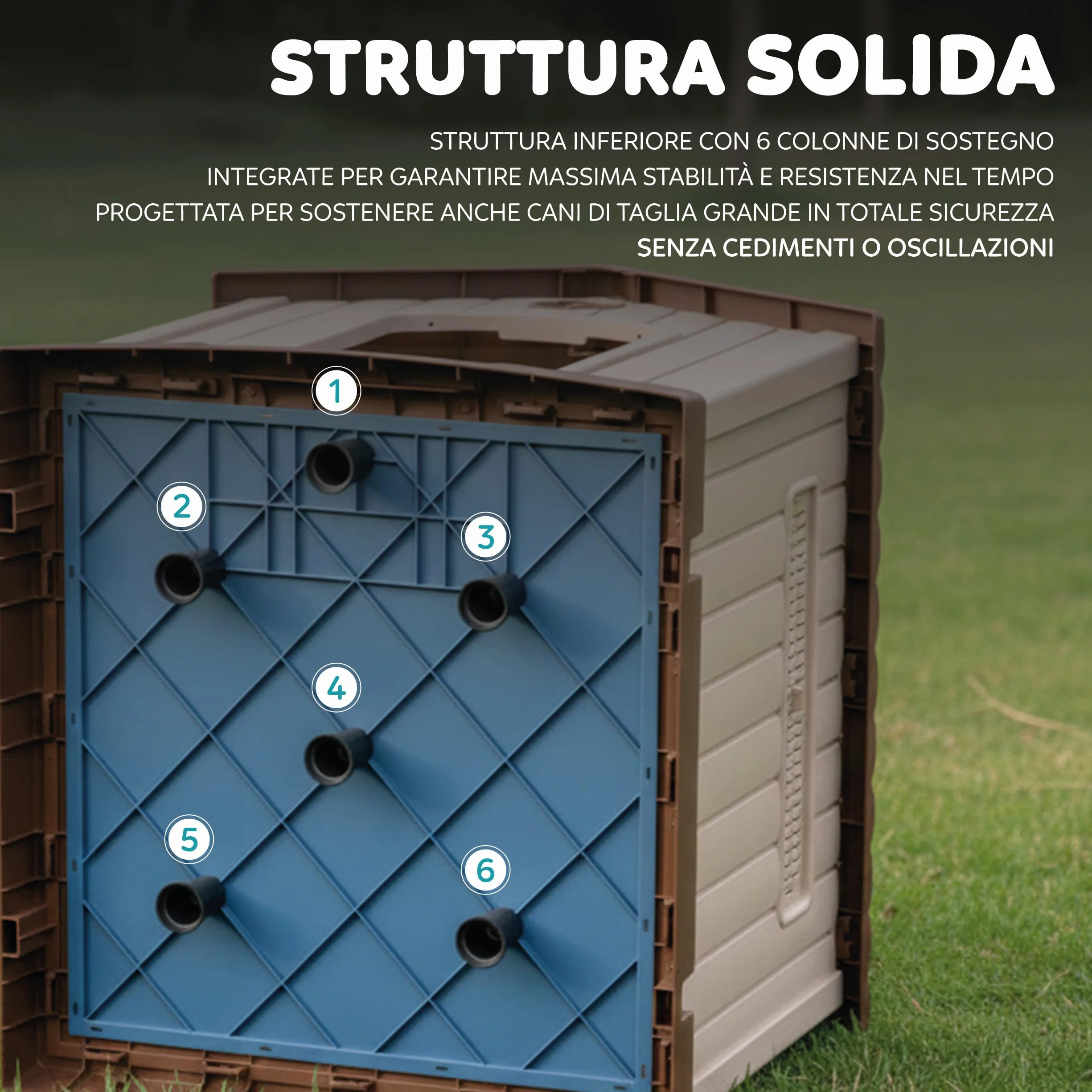 Aqpet Cuccia per Cani in Plastica Impermeabile da Esterno e Interno – Casetta con Pavimento Rialzato e Sistema di Ventilazione – Rifugio Resistente per Cani di taglia Grande 93x99x98hcm