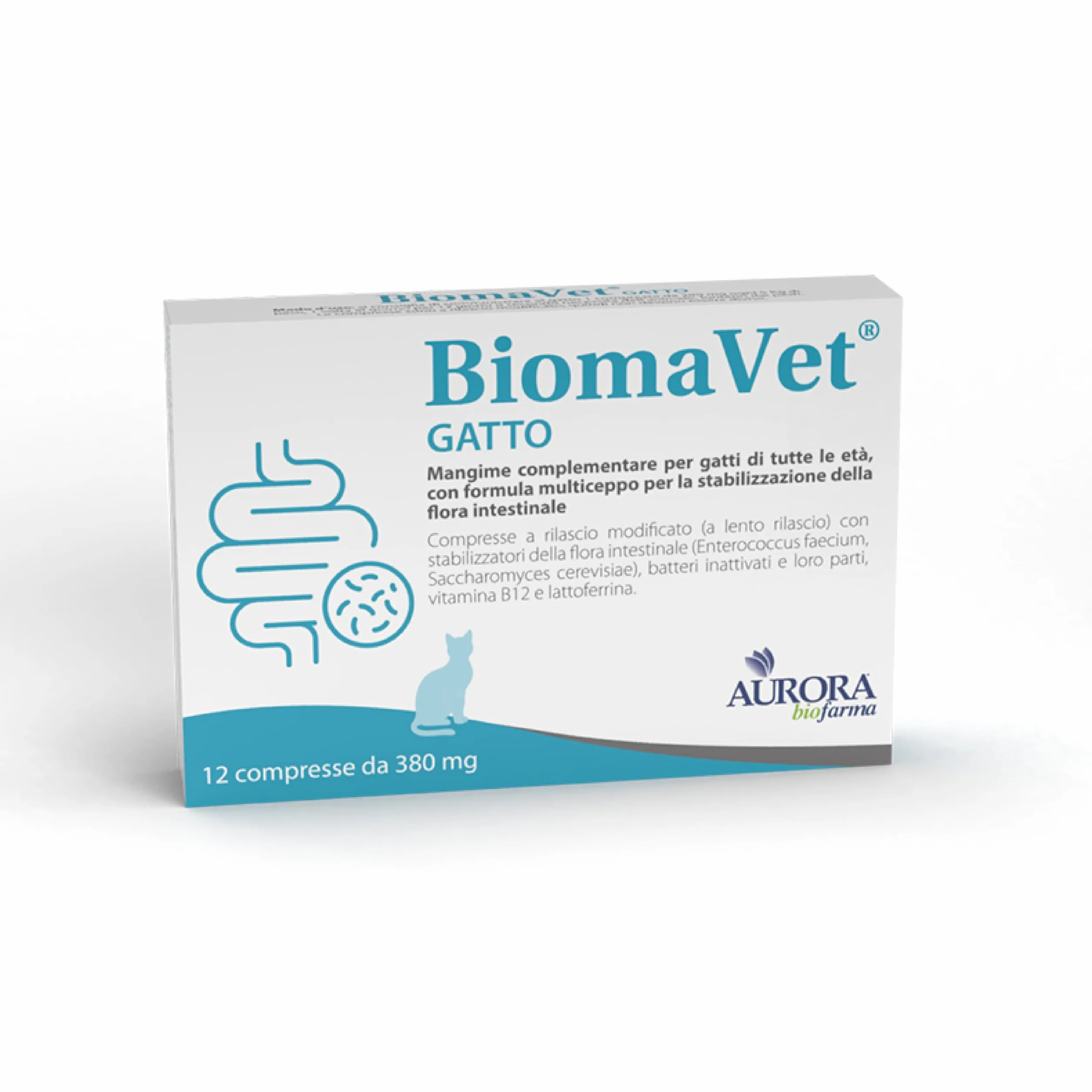 BiomaVet Probiotici Gatto per il Benessere Intestinale - Probiotici per Gatti con Formulazione Multiceppo, Lattoferrina e Vitamina B12-12 Compresse da 380mg