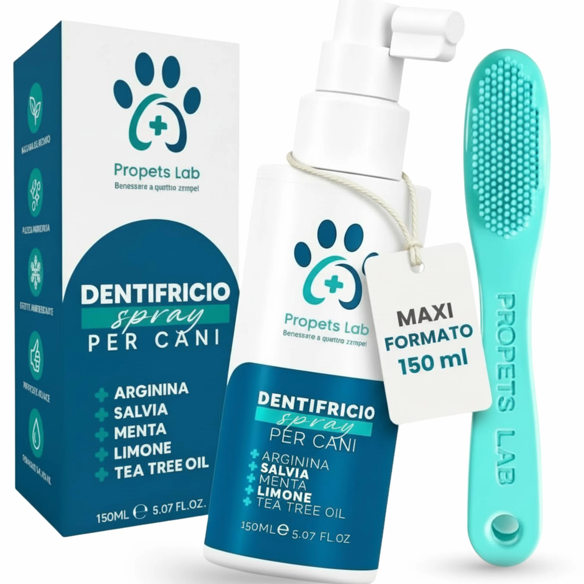 Propets Lab Dentifricio Spray per Cani 150 Ml Pulizia Denti Cane Combatte Alito Cattivo e Tartaro con Spazzolino Incluso
