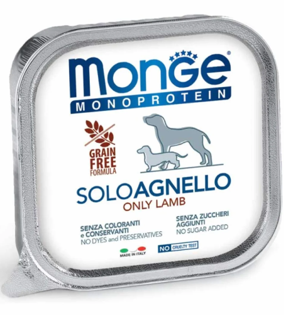Monge Monoproteico Solo Agnello Alimento Umido per Cani 12x150gr