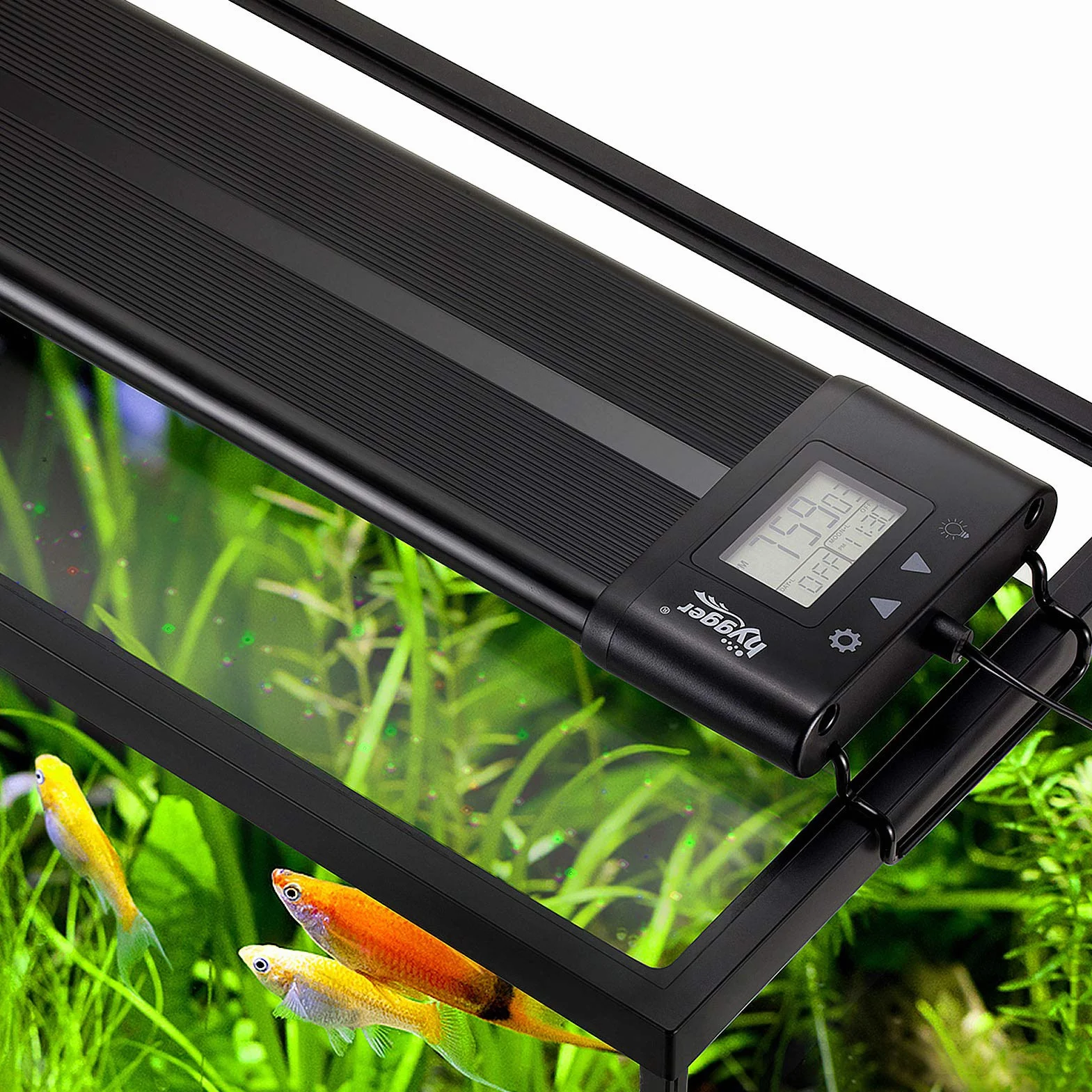 hygger Luce LED per Acquario Spettro Completo con LCD Monitor, Sunrise Sunset Moon e Timer Regolabile 7 Colori