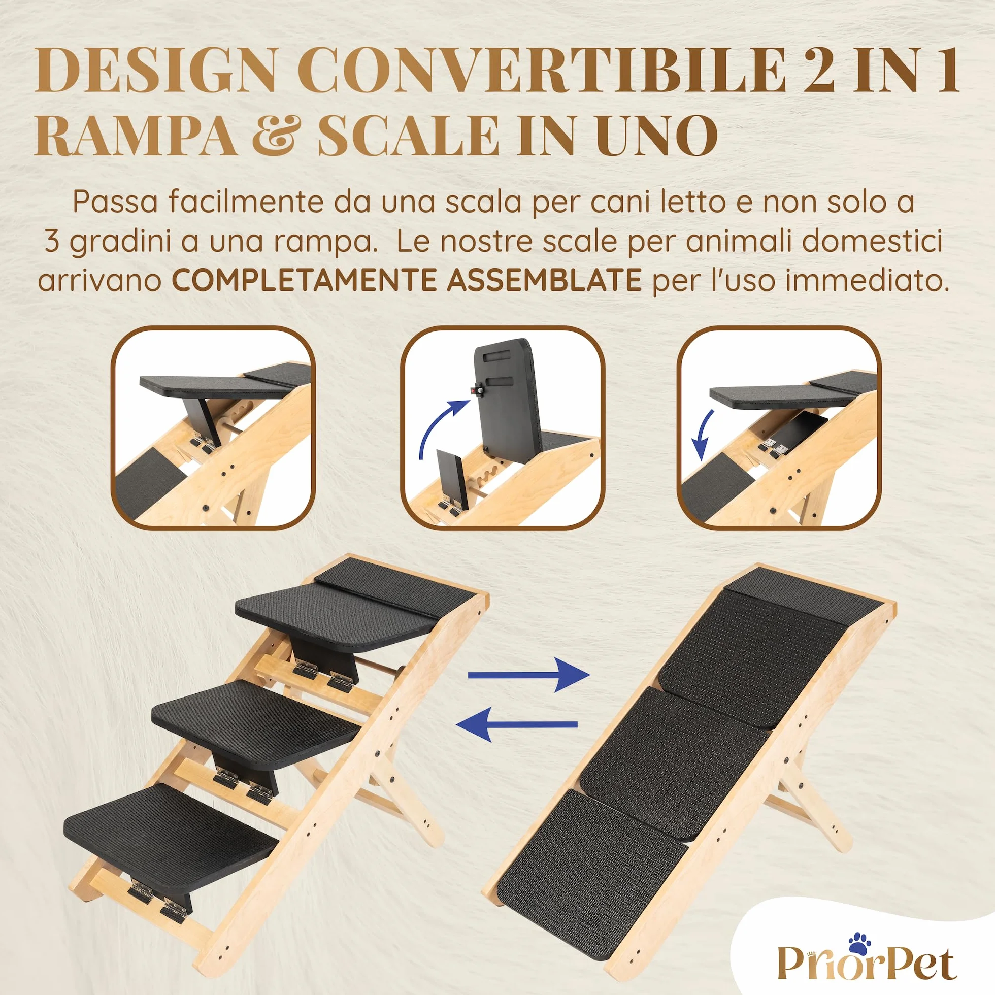 Scale per Cani 2 in 1 Rampa Regolabile 18-50 cm - Pet Gradini con Piattaforma Naturale