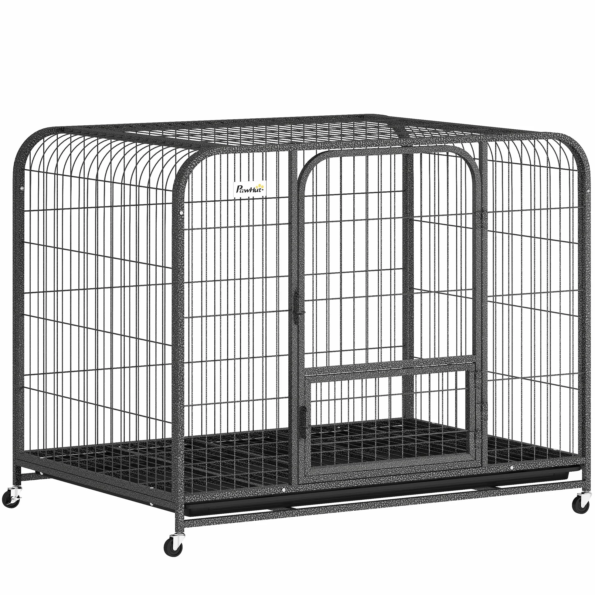 PawHut Gabbia per Cani Robusta con Ruote e 3 Porte, Gabbia Kennel Box per Cani di Taglia Grande, Media e Piccola, 109x72x85 cm, Vassoio Rimovibile e Chiusura Sicura, per Interno ed Esterno, Nero