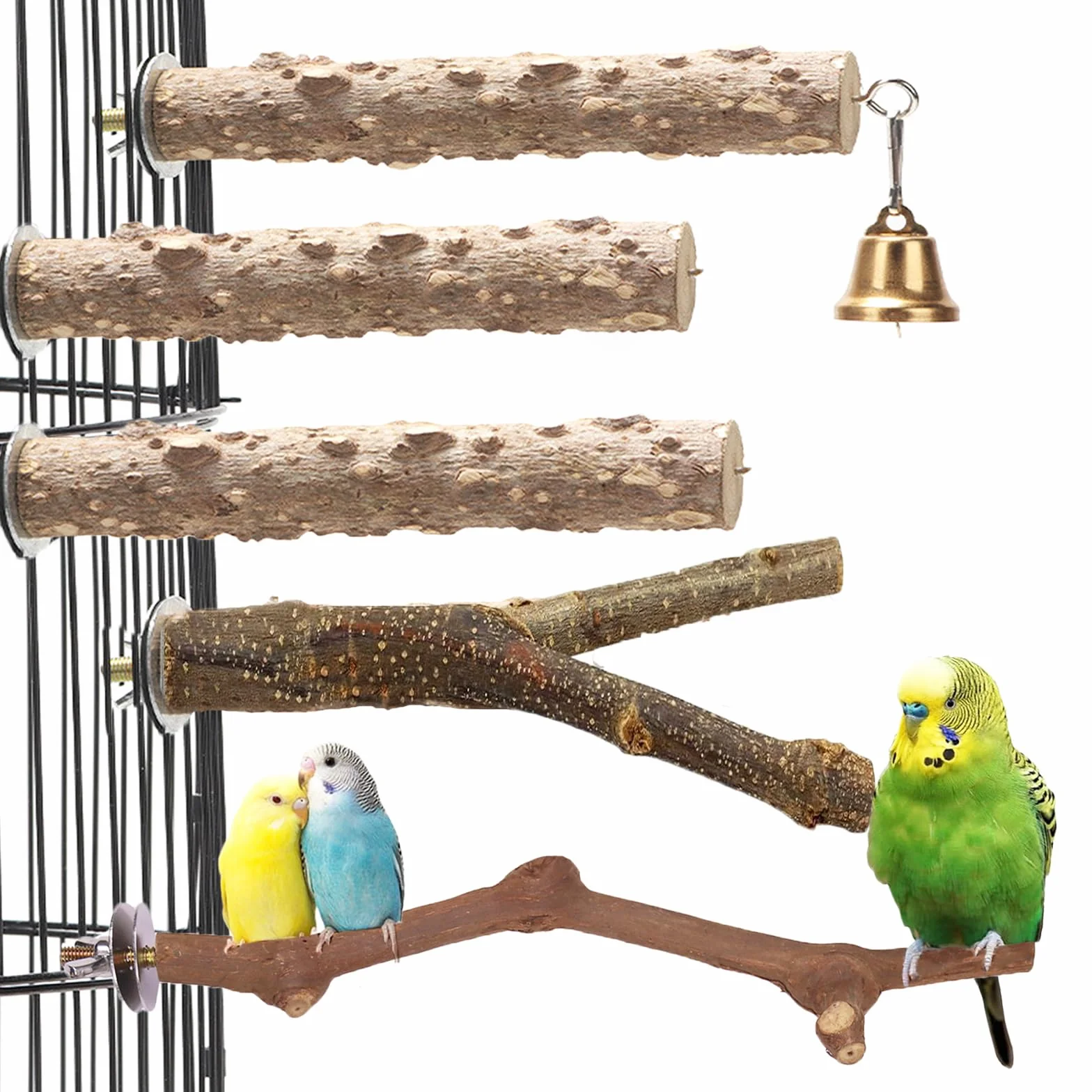 5 Pz Posatoi in Legno per Gabbia per Uccelli Supporto per Uccelli Giocattolo per Pappagalli, Posatoio per Pappagalli Piccoli e Medi Favorisce l’Esercizio Fisico e il Benessere Mentale
