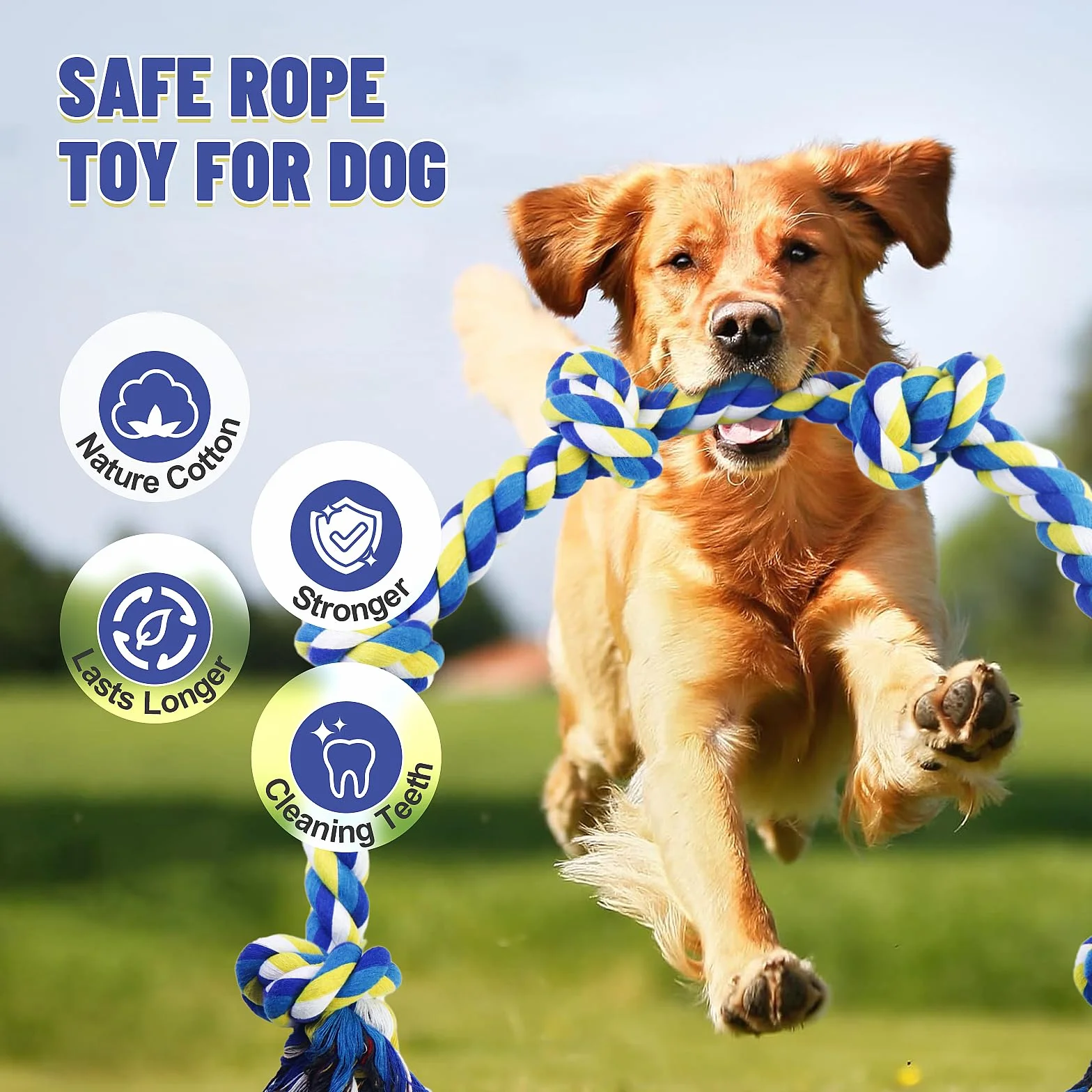 Giocattolo extra per cani, 108 cm, 6 nodi, indistruttibile, resistente, giocattolo da masticare per cani aggressivi, razze medie e grandi