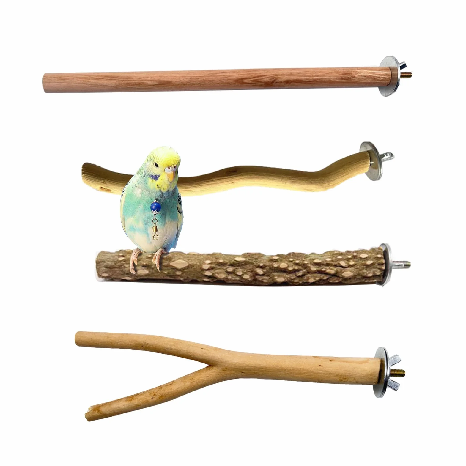 Posatoi per Uccelli, Posatoi per Pappagalli, Posatoi in Legno, 4 Pezzi Legno Natural per Parrot, Legno di Pappagallo, Adatto per Fringuelli, Canarini, Pappagalli, Calopsitte, Parrocchetti