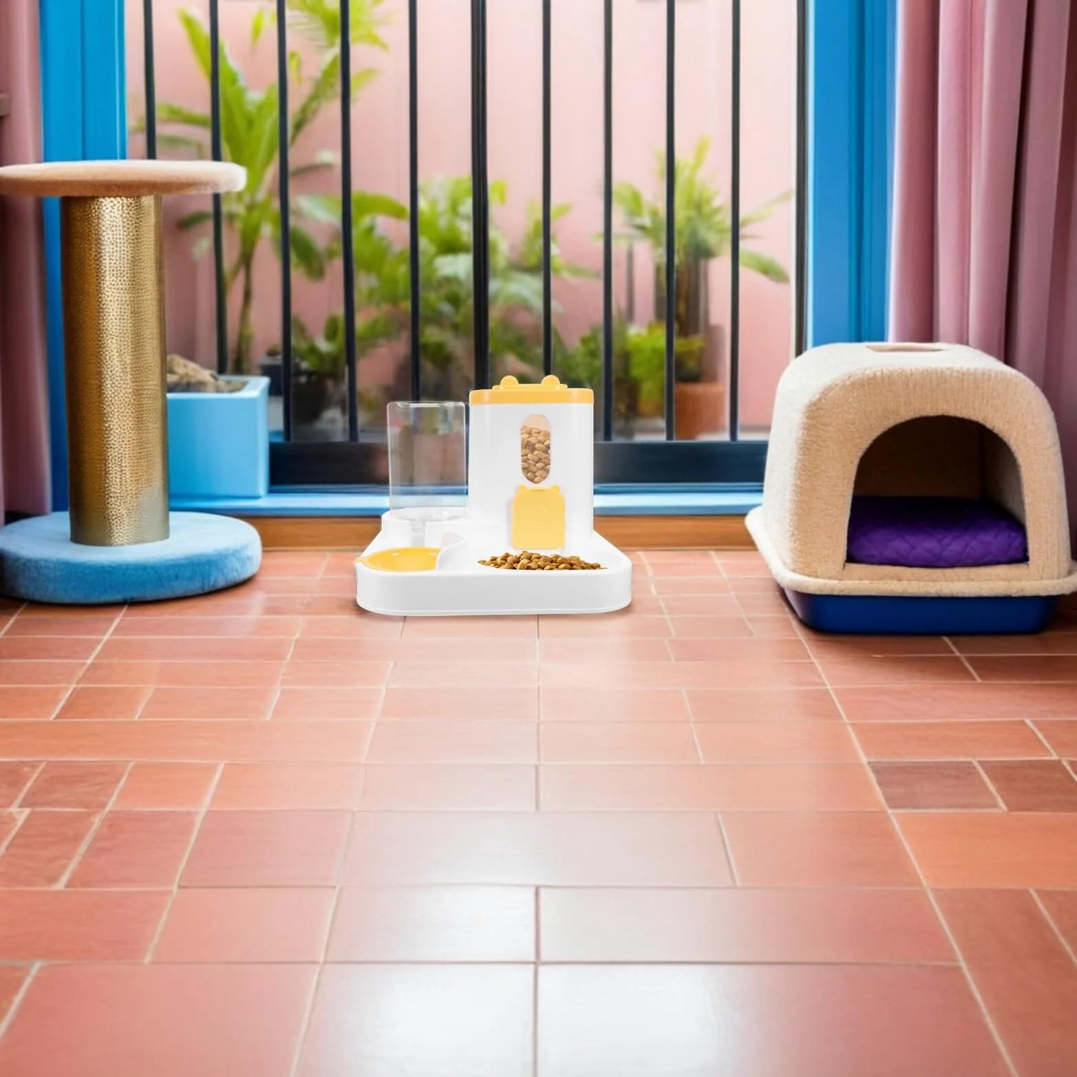 Toddmomy Distributore Automatico di Cibo e Ciotola per Acqua per Gatti e Cuccioli Alimentazione Lenta Sensore di Rifornimento Grande Capacità Silenziosa per Animali Domestici in Casa
